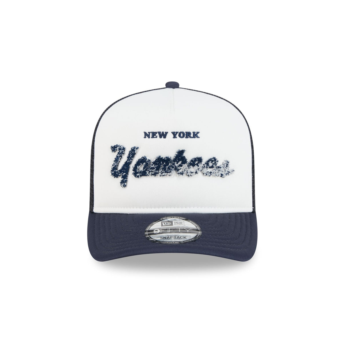 New York Yankees Fade Script 9FIFTY A-Frame Trucker Hat