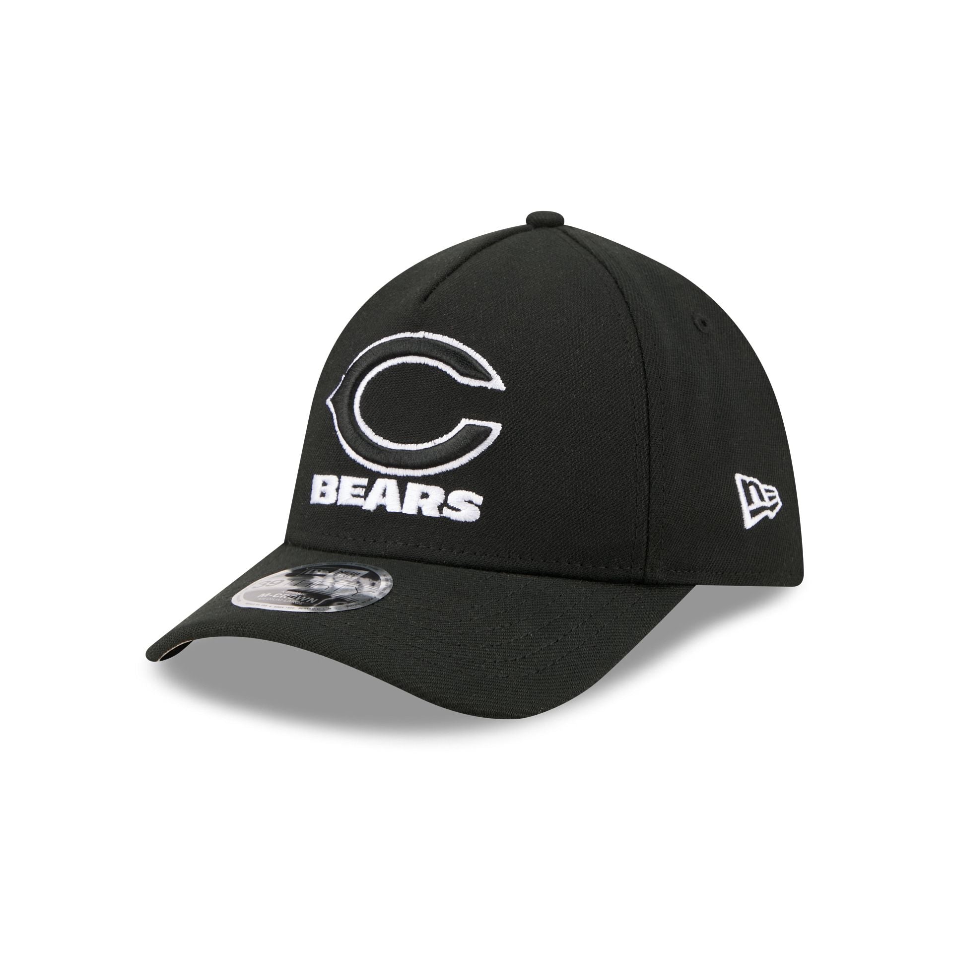 Chicago Bears Poly Black & White 39THIRTY M-Crown A-Frame Stretch Fit Hat