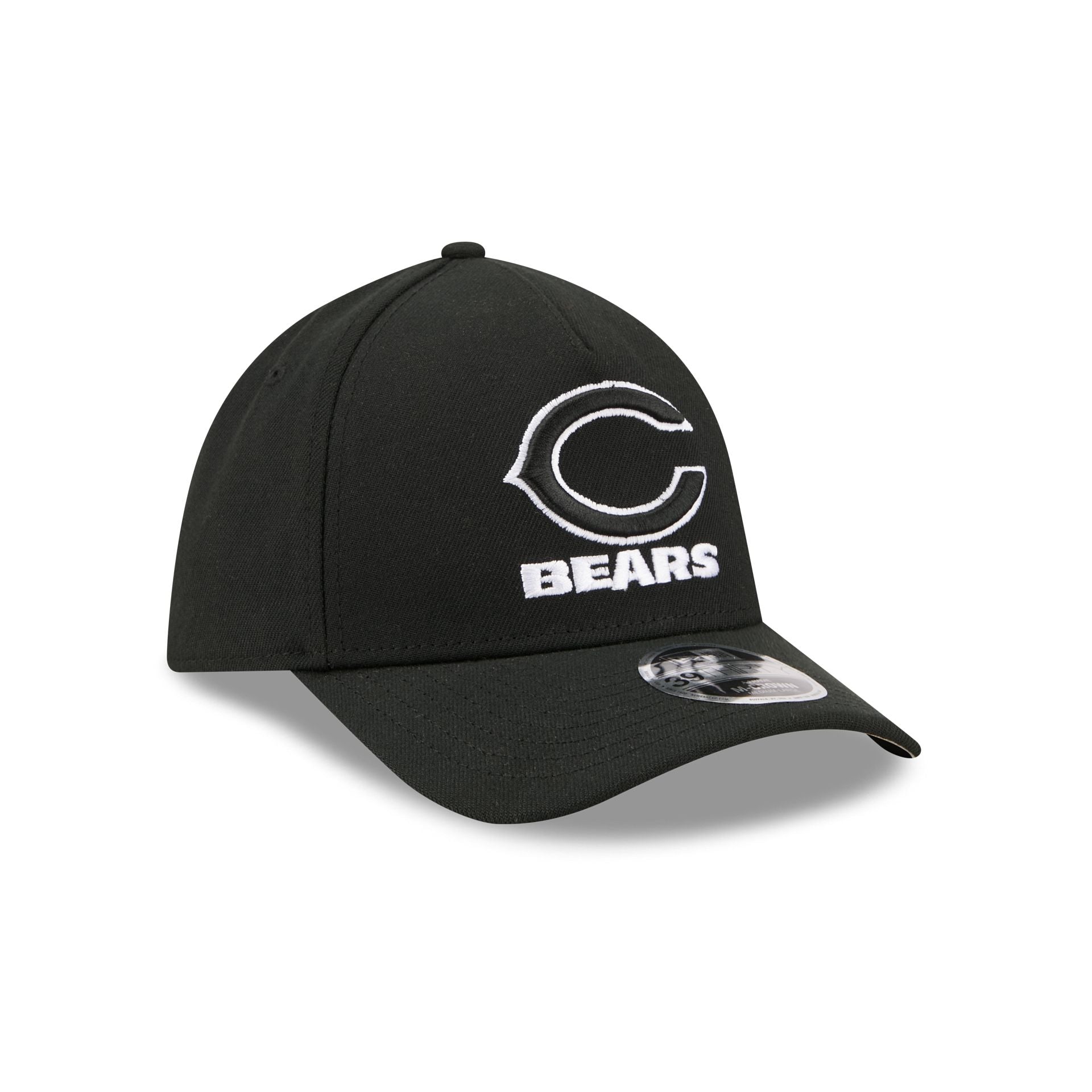 Chicago Bears Poly Black & White 39THIRTY M-Crown A-Frame Stretch Fit Hat