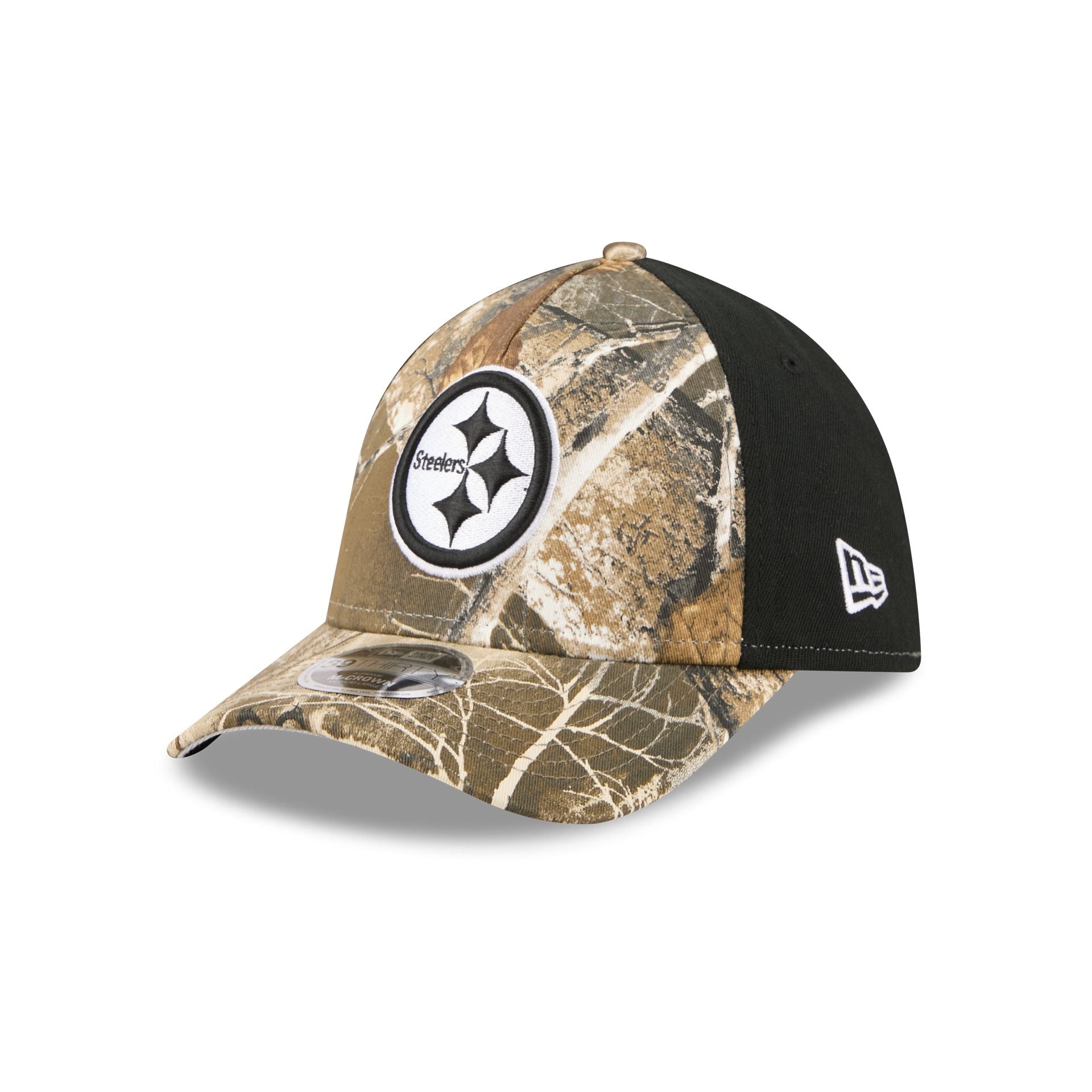 Pittsburgh Steelers Poly Realtree 39THIRTY M-Crown A-Frame Stretch Fit Hat