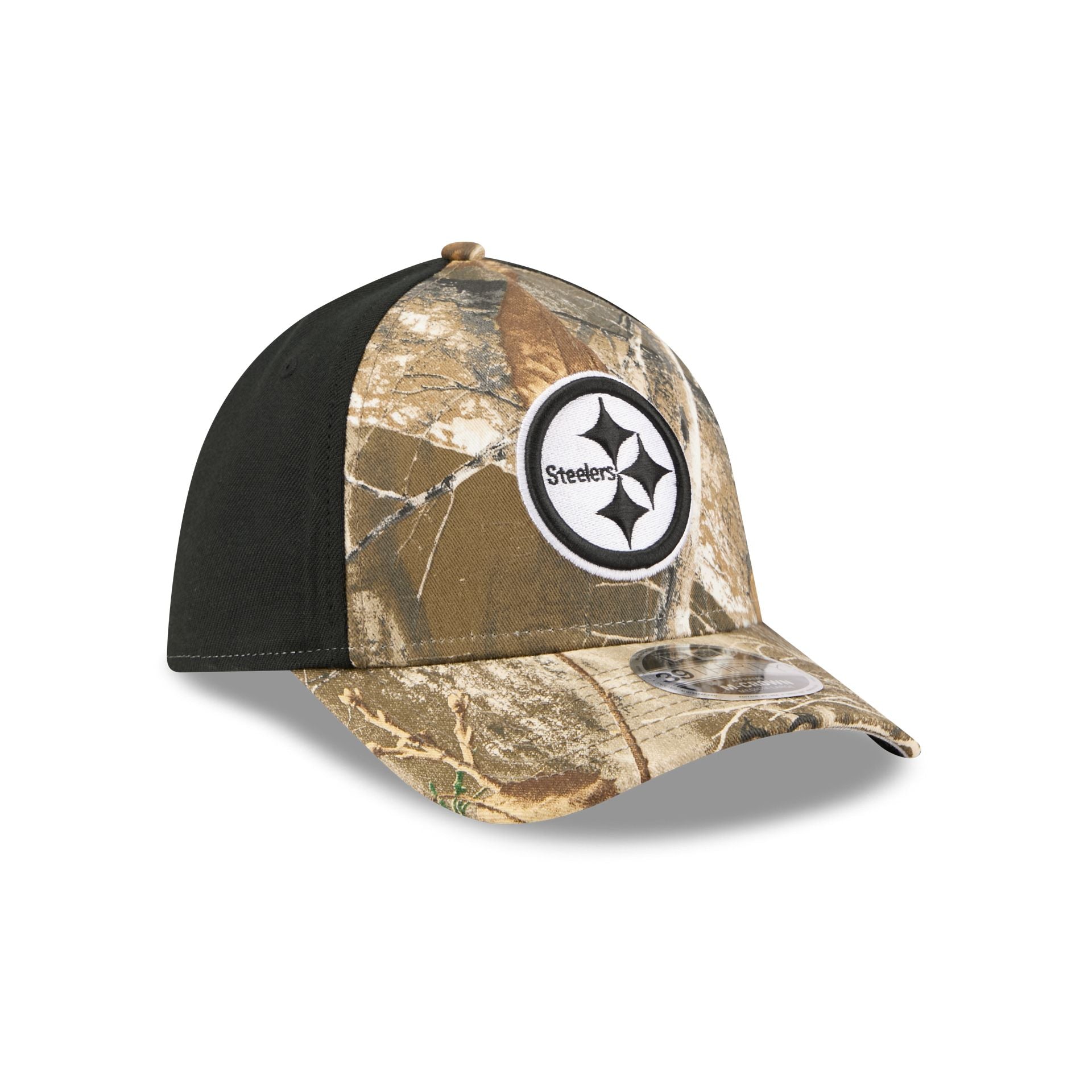 Pittsburgh Steelers Poly Realtree 39THIRTY M-Crown A-Frame Stretch Fit Hat