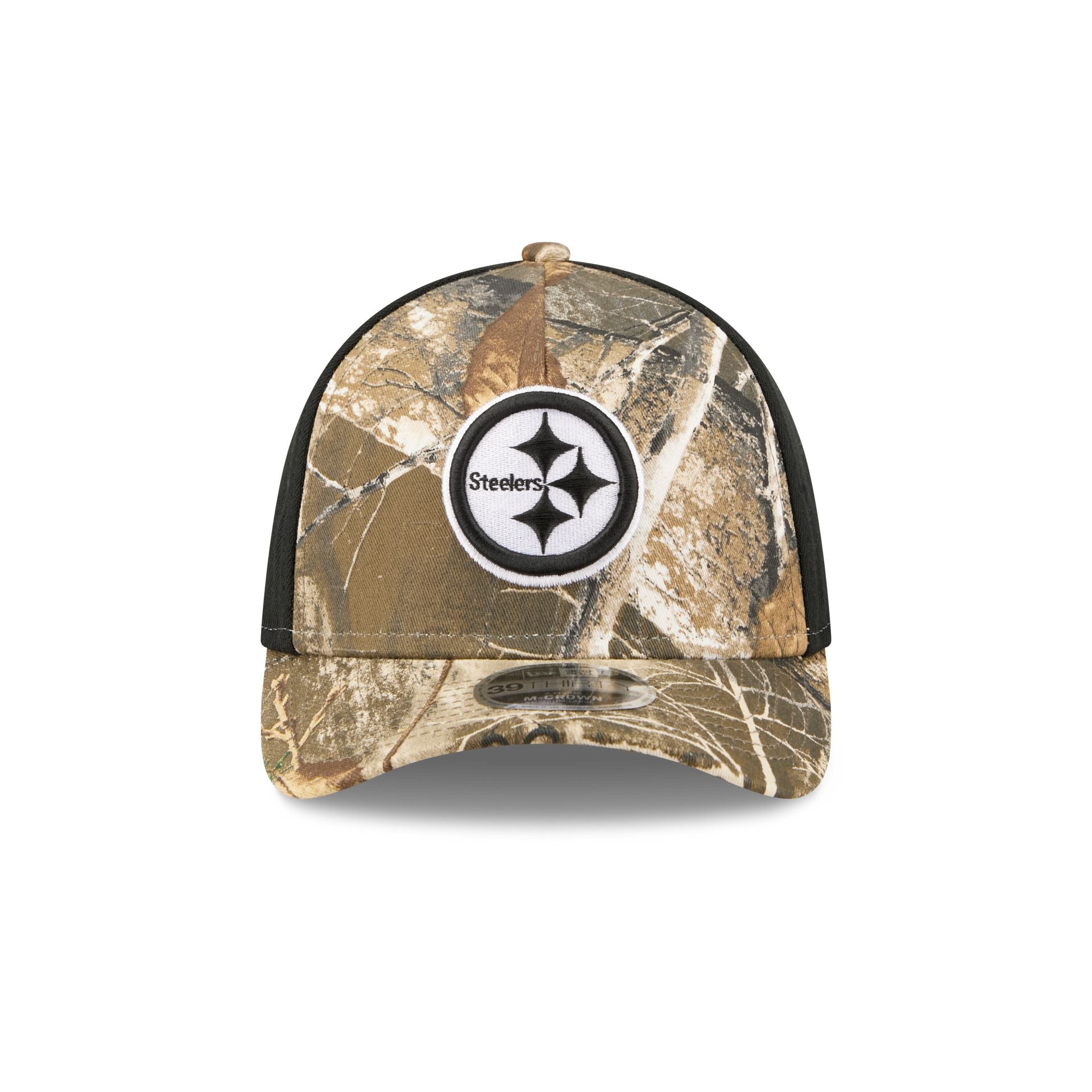 Pittsburgh Steelers Poly Realtree 39THIRTY M-Crown A-Frame Stretch Fit Hat