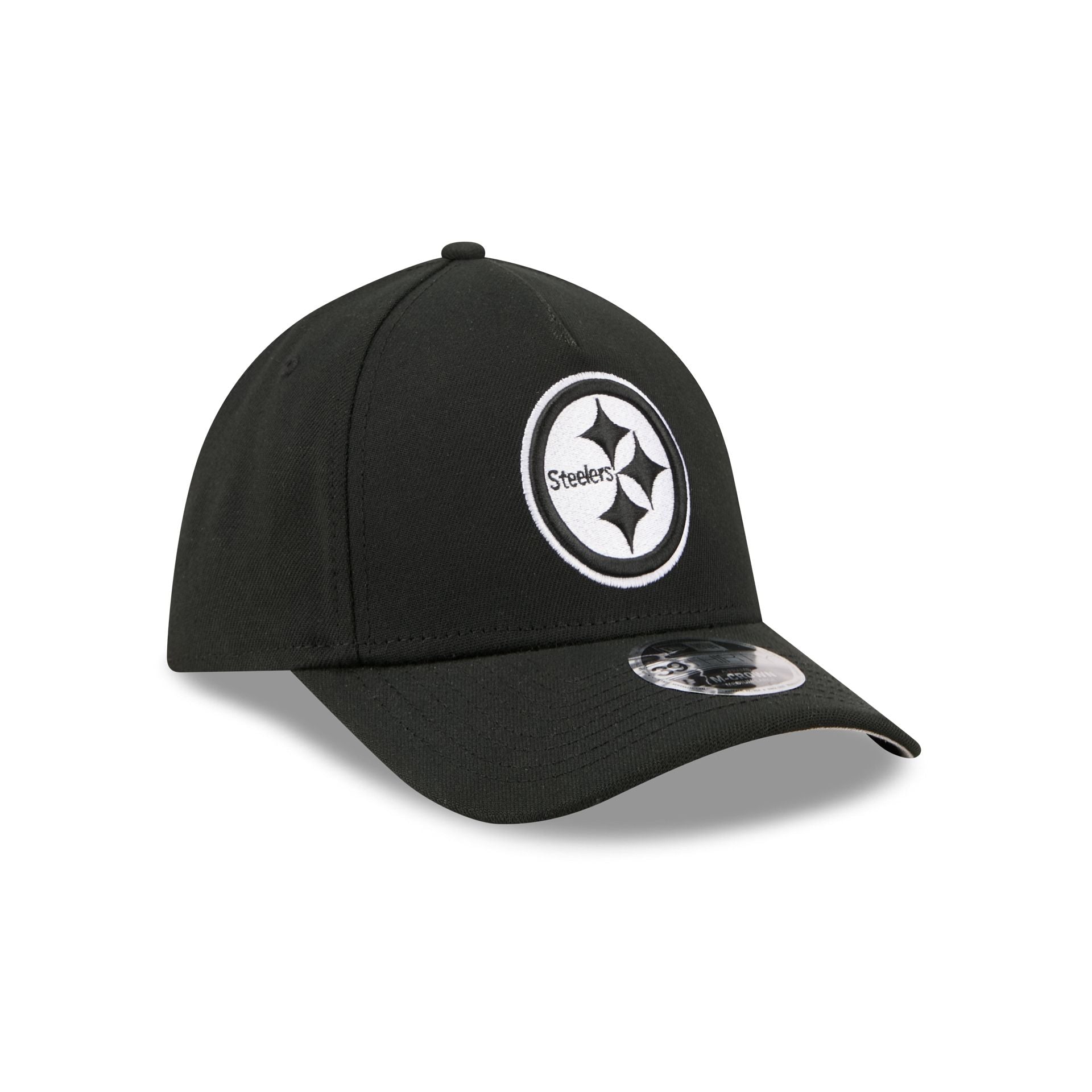 Pittsburgh Steelers Poly Black & White 39THIRTY M-Crown A-Frame Stretch Fit Hat