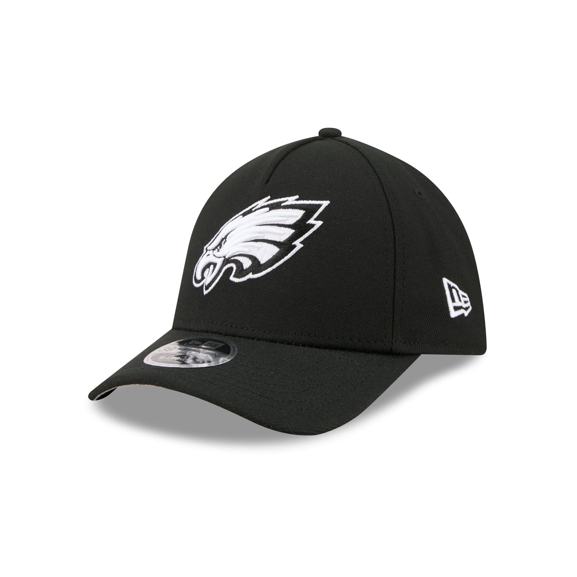 Philadelphia Eagles Poly Black & White 39THIRTY M-Crown A-Frame Stretch Fit Hat