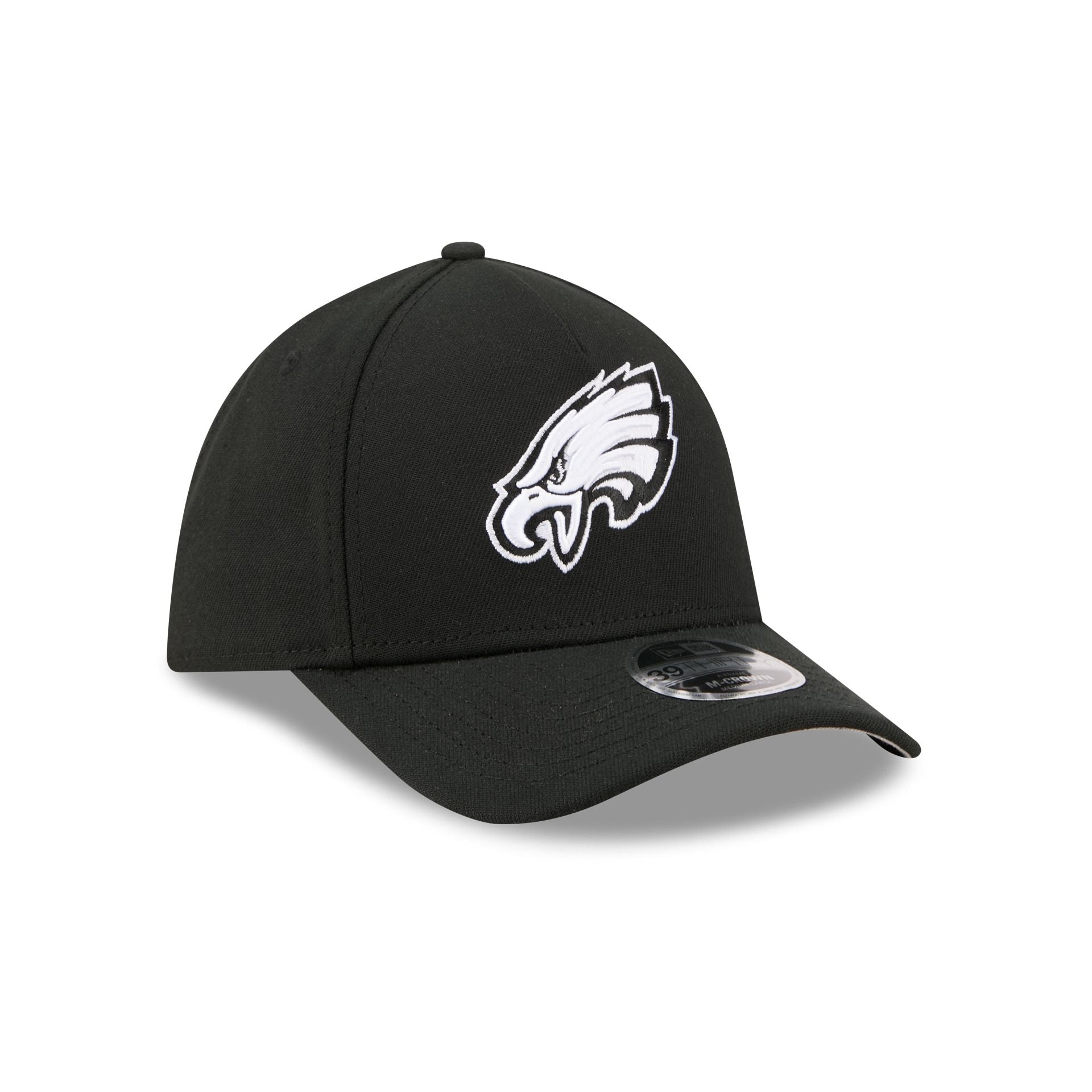 Philadelphia Eagles Poly Black & White 39THIRTY M-Crown A-Frame Stretch Fit Hat