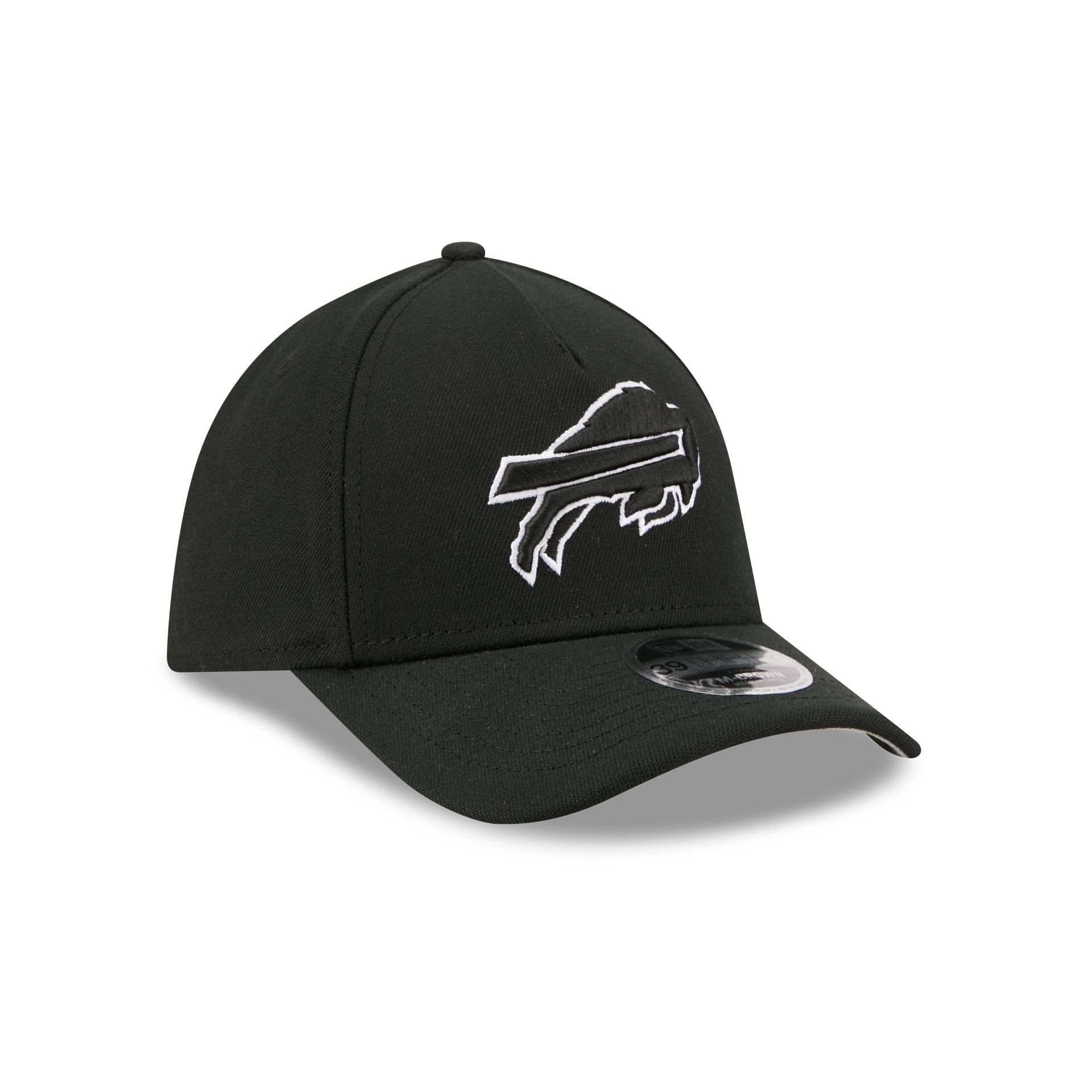 Buffalo Bills Poly Black & White 39THIRTY M-Crown A-Frame Stretch Fit Hat