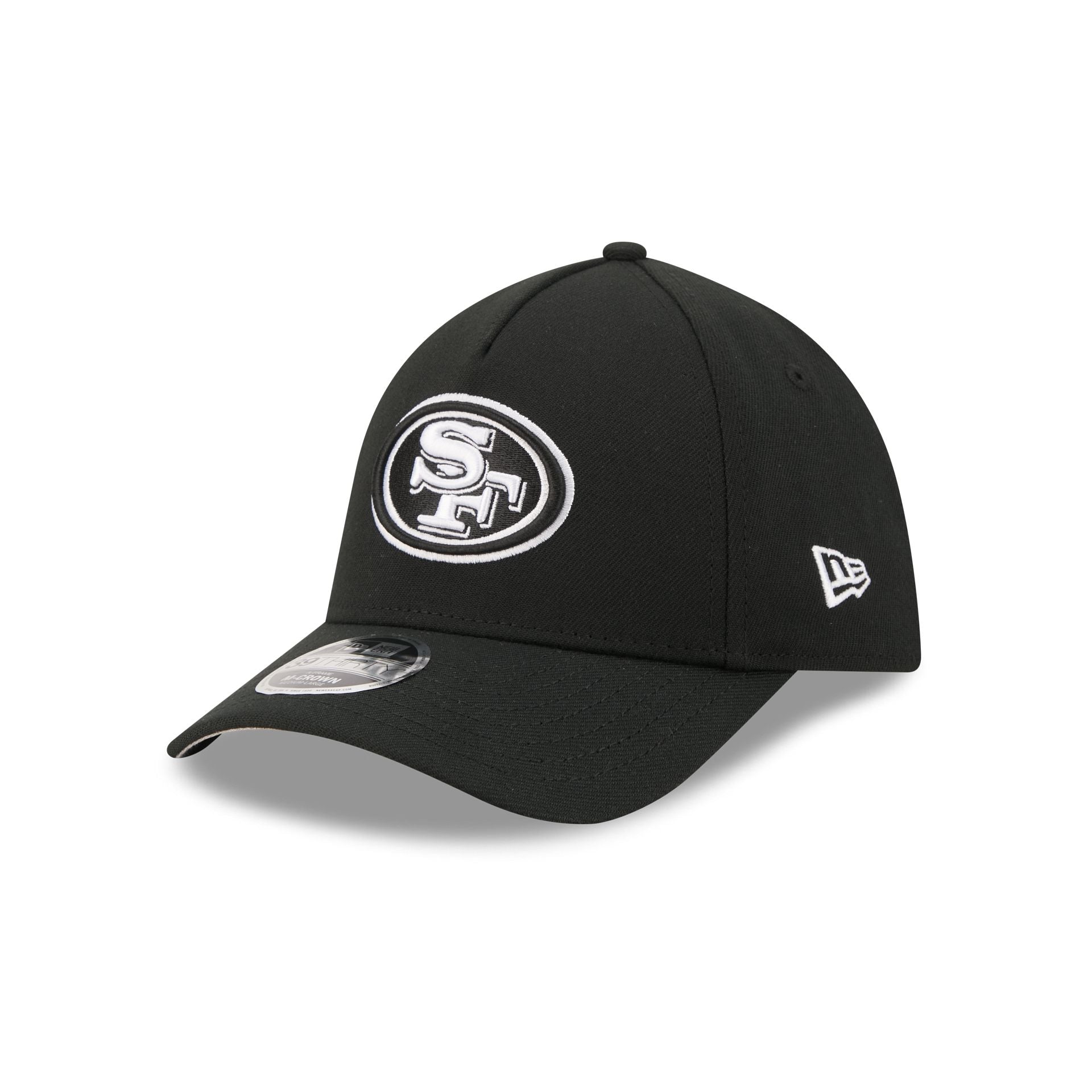 San Francisco 49ers Poly Black & White 39THIRTY M-Crown A-Frame Stretch Fit Hat