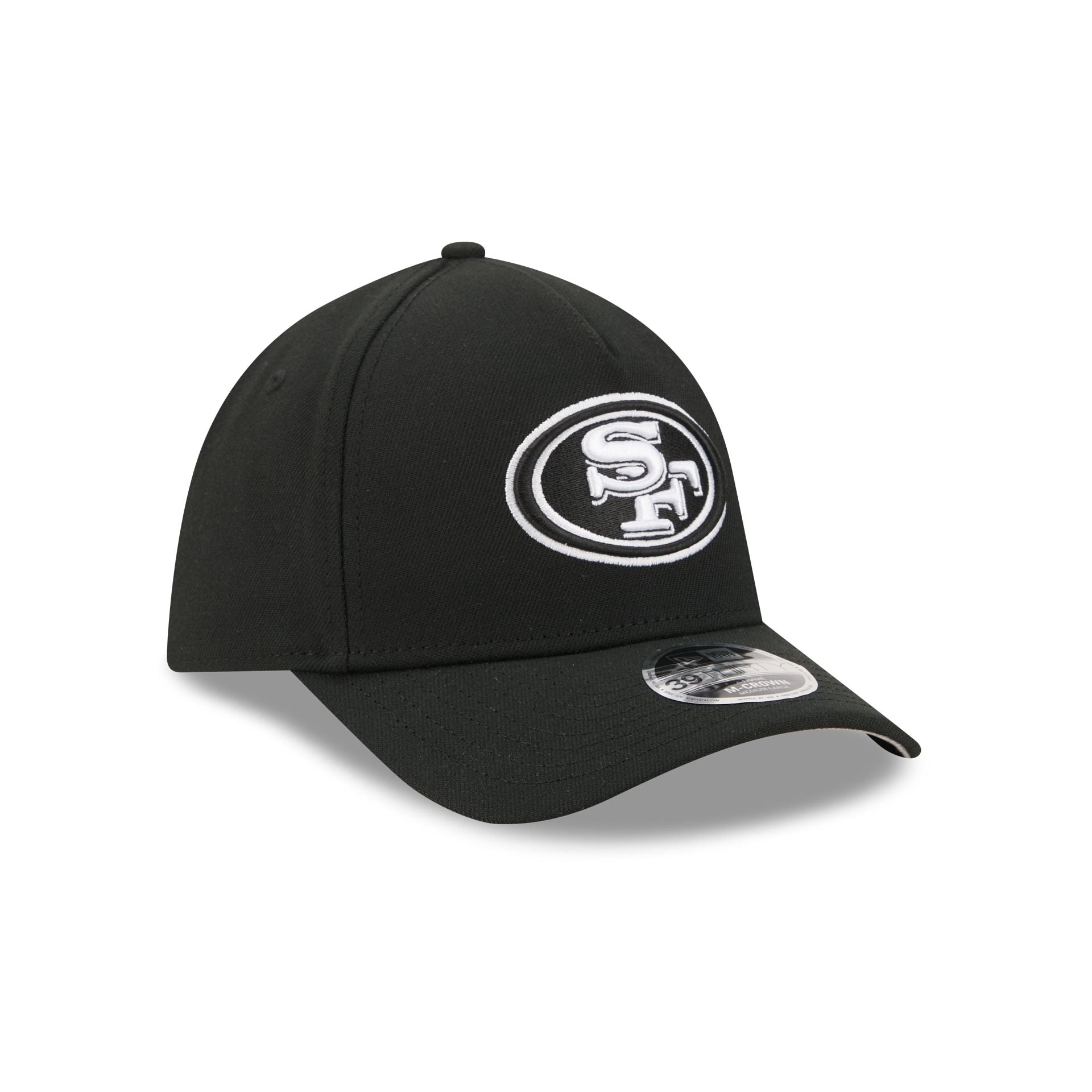 San Francisco 49ers Poly Black & White 39THIRTY M-Crown A-Frame Stretch Fit Hat