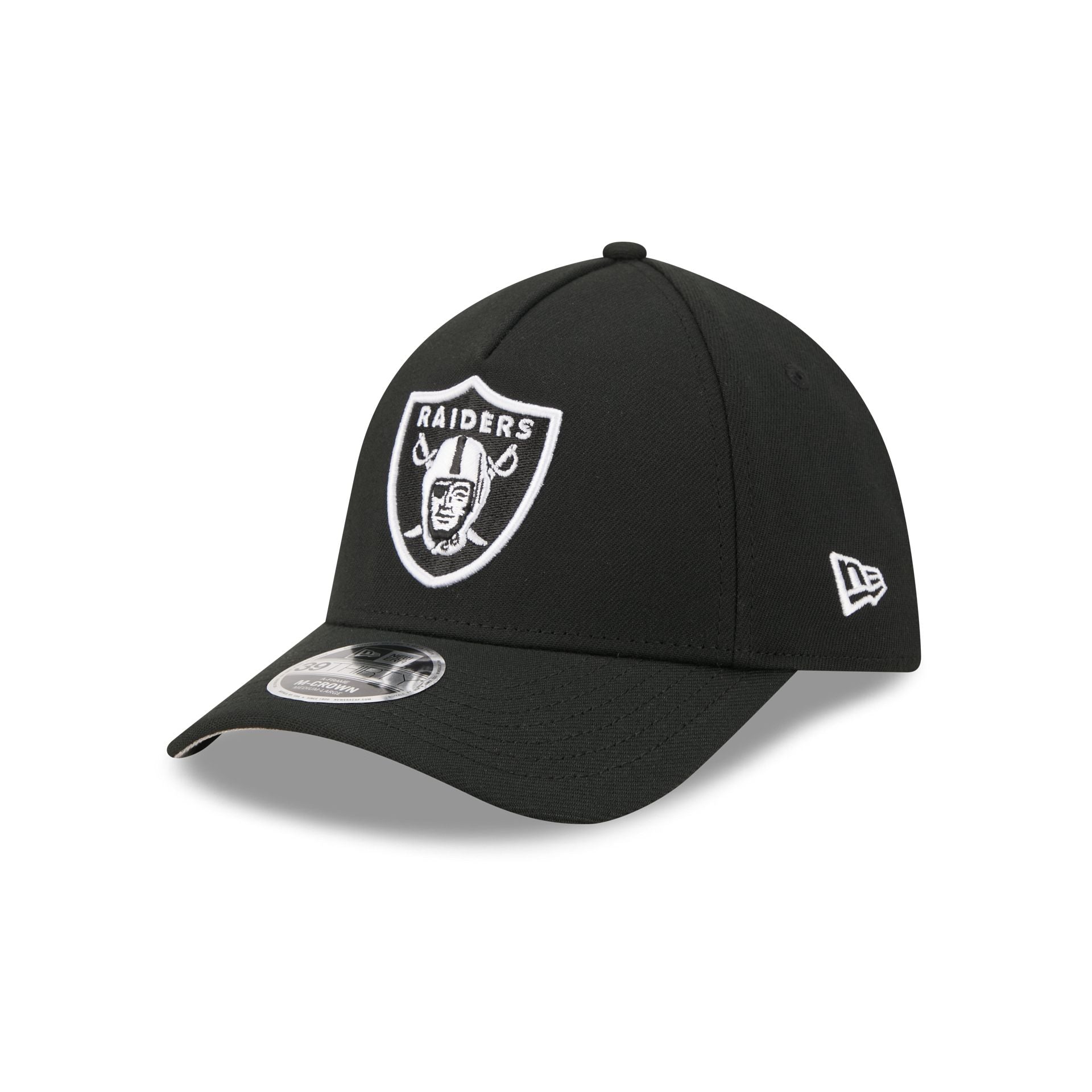 Las Vegas Raiders Poly Black & White 39THIRTY M-Crown A-Frame Stretch Fit Hat