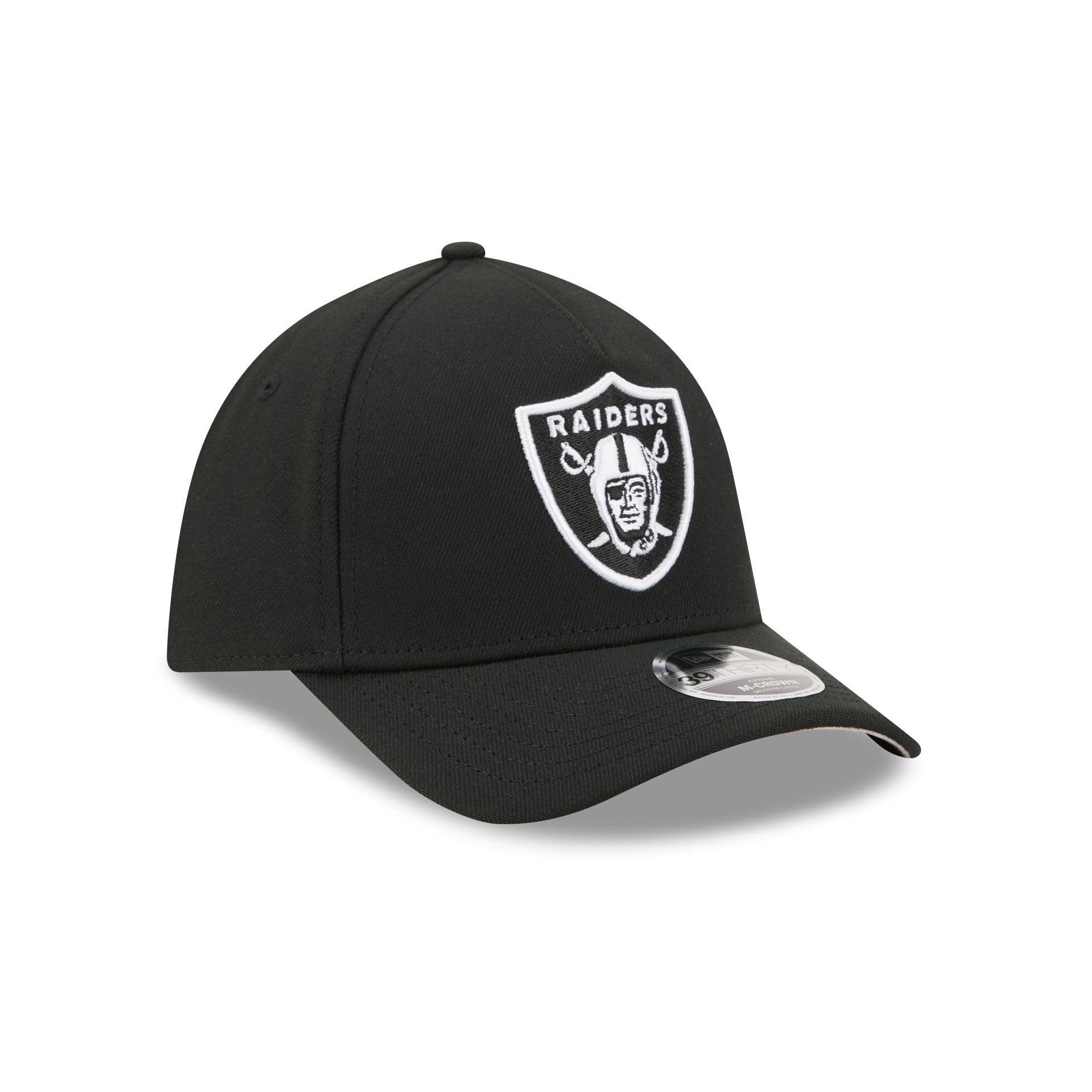 Las Vegas Raiders Poly Black & White 39THIRTY M-Crown A-Frame Stretch Fit Hat