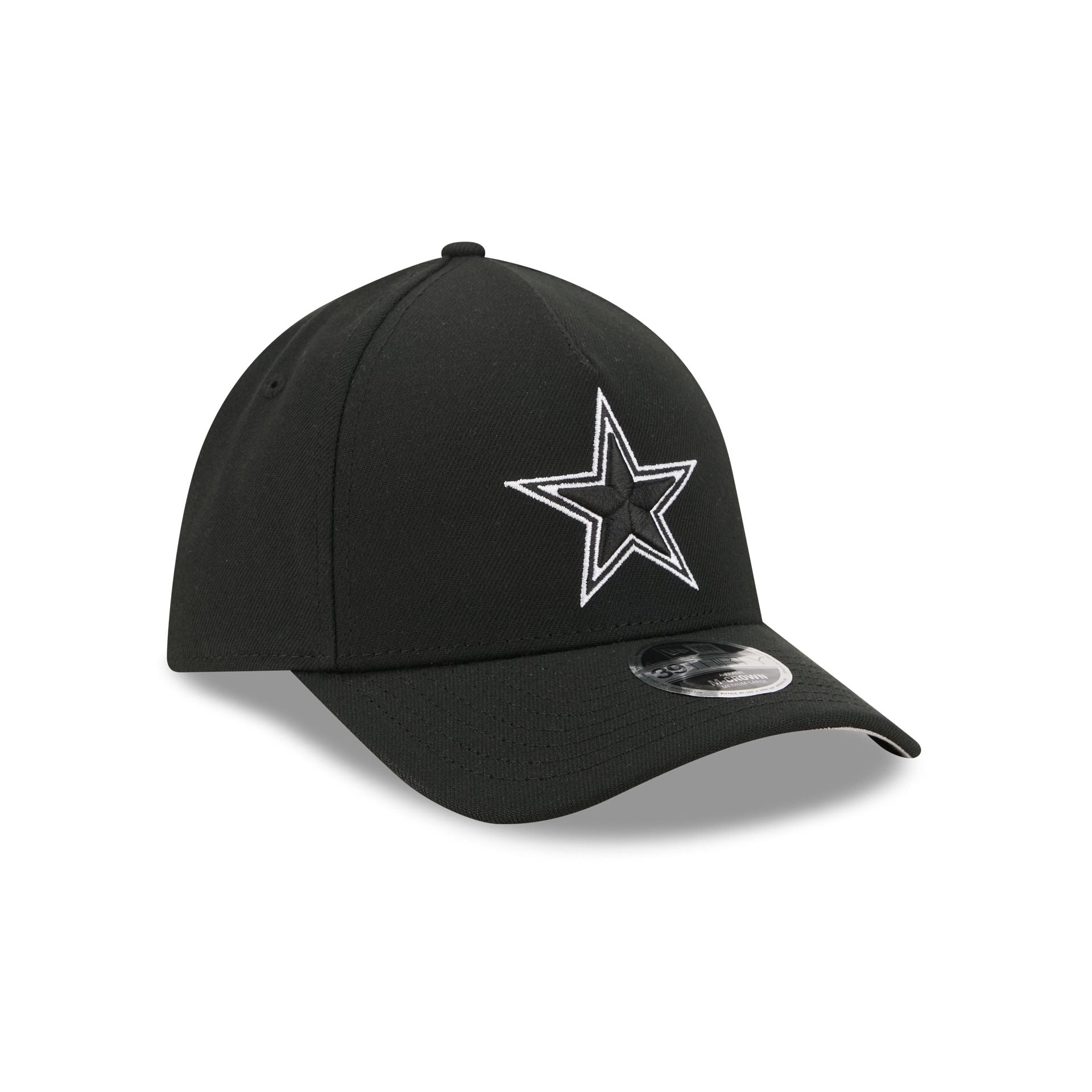 Dallas Cowboys Poly Black & White 39THIRTY M-Crown A-Frame Stretch Fit Hat
