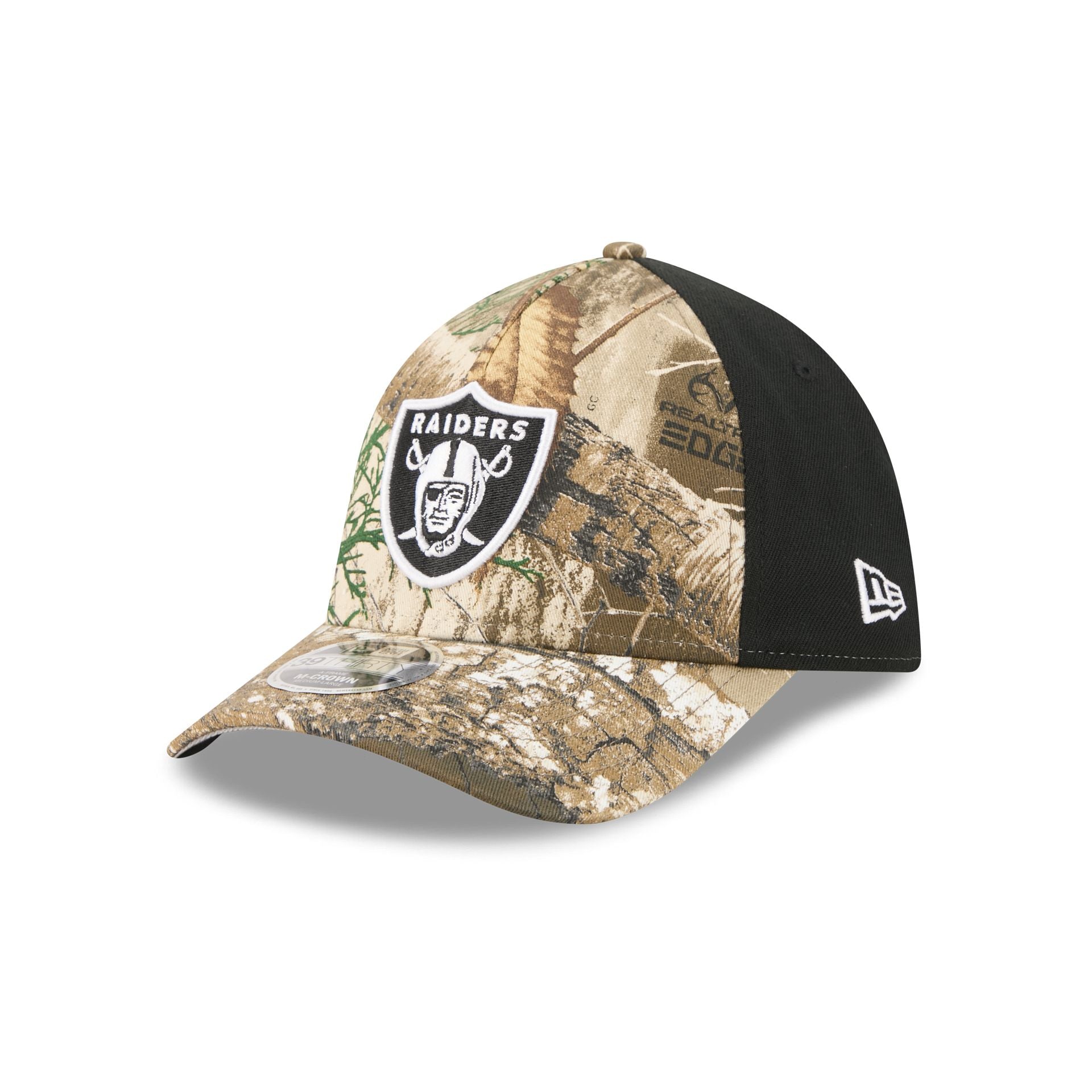 Las Vegas Raiders Poly Realtree 39THIRTY M-Crown A-Frame Stretch Fit Hat