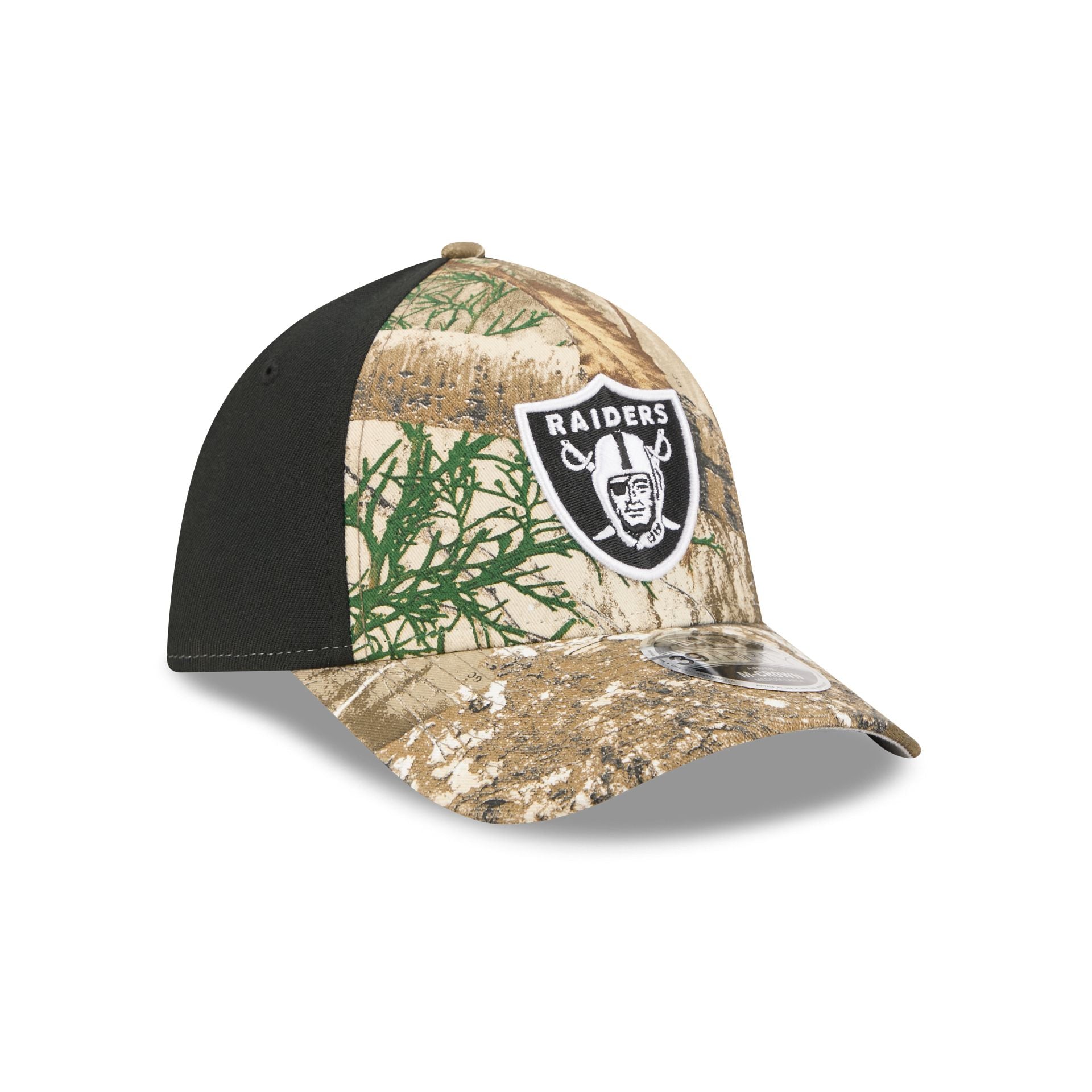Las Vegas Raiders Poly Realtree 39THIRTY M-Crown A-Frame Stretch Fit Hat