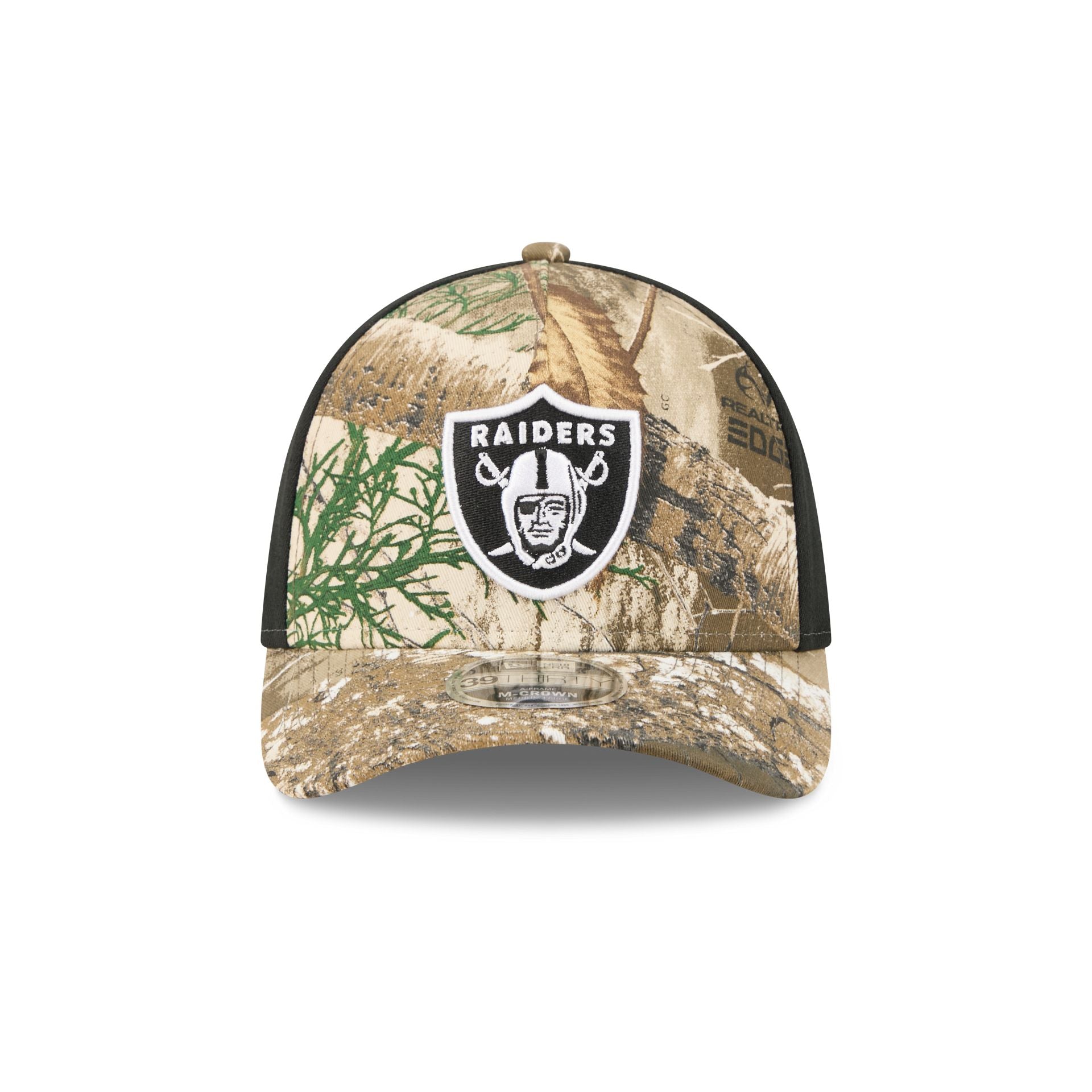Las Vegas Raiders Poly Realtree 39THIRTY M-Crown A-Frame Stretch Fit Hat