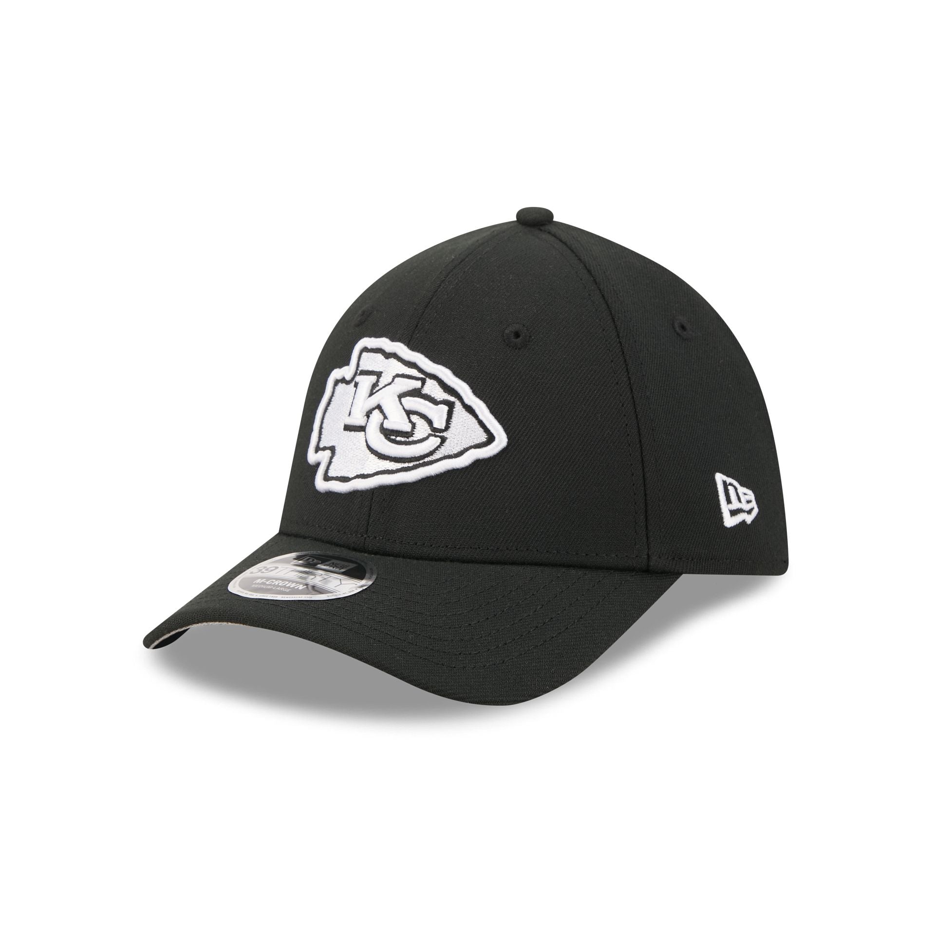 Kansas City Chiefs Poly Black & White 39THIRTY M-Crown Stretch Fit Hat