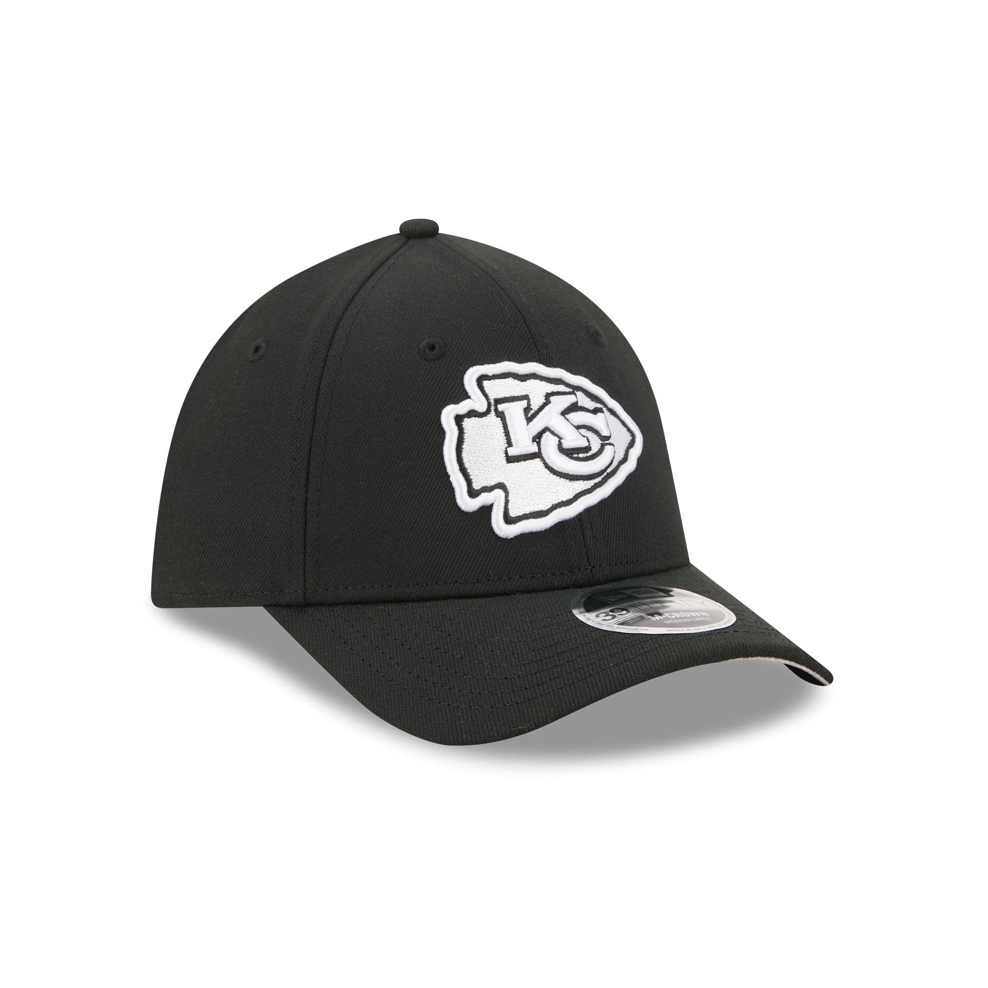 Kansas City Chiefs Poly Black & White 39THIRTY M-Crown Stretch Fit Hat