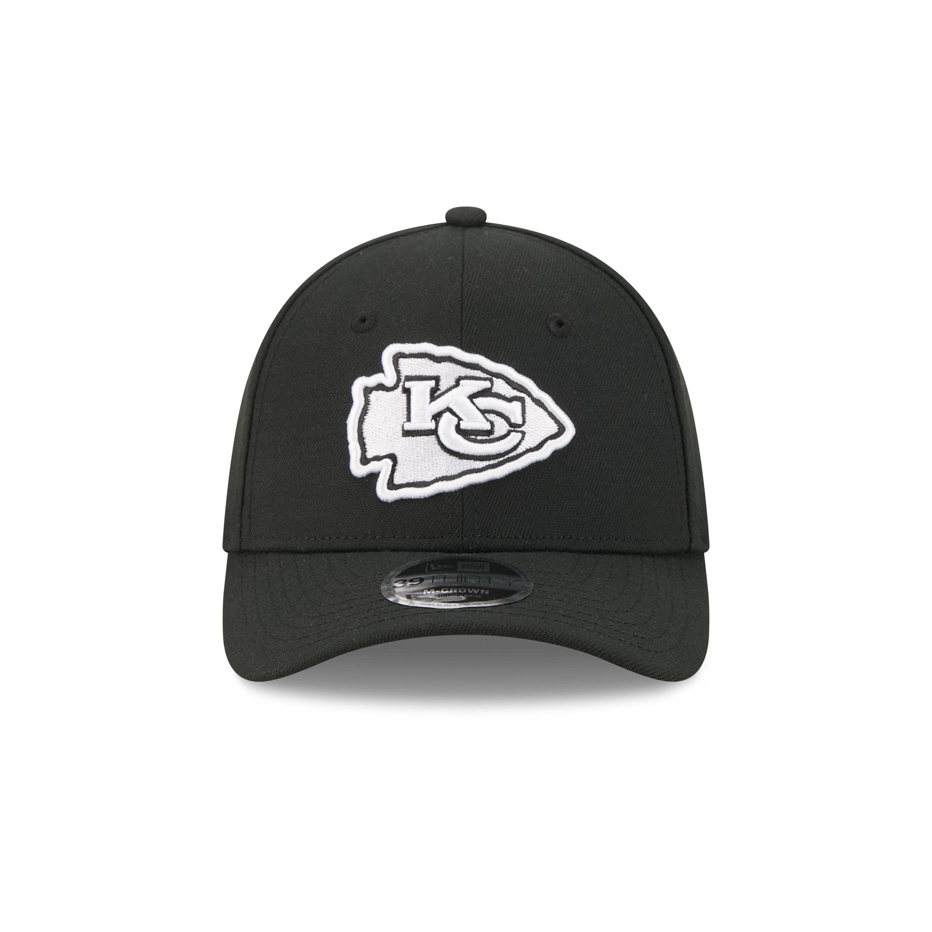 Kansas City Chiefs Poly Black & White 39THIRTY M-Crown Stretch Fit Hat