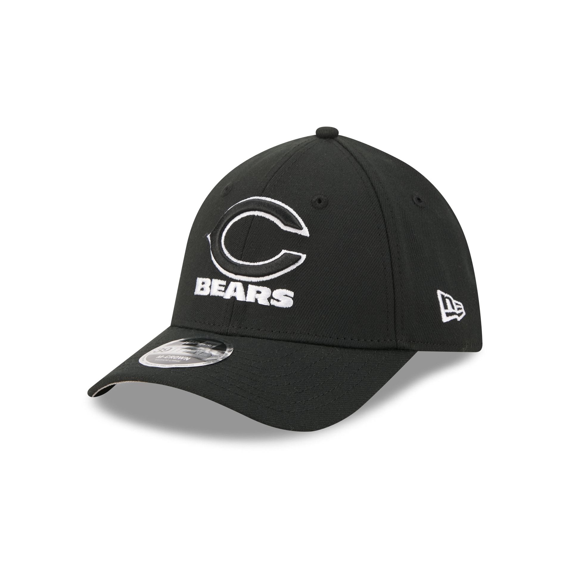 Chicago Bears Poly Black & White 39THIRTY M-Crown Stretch Fit Hat