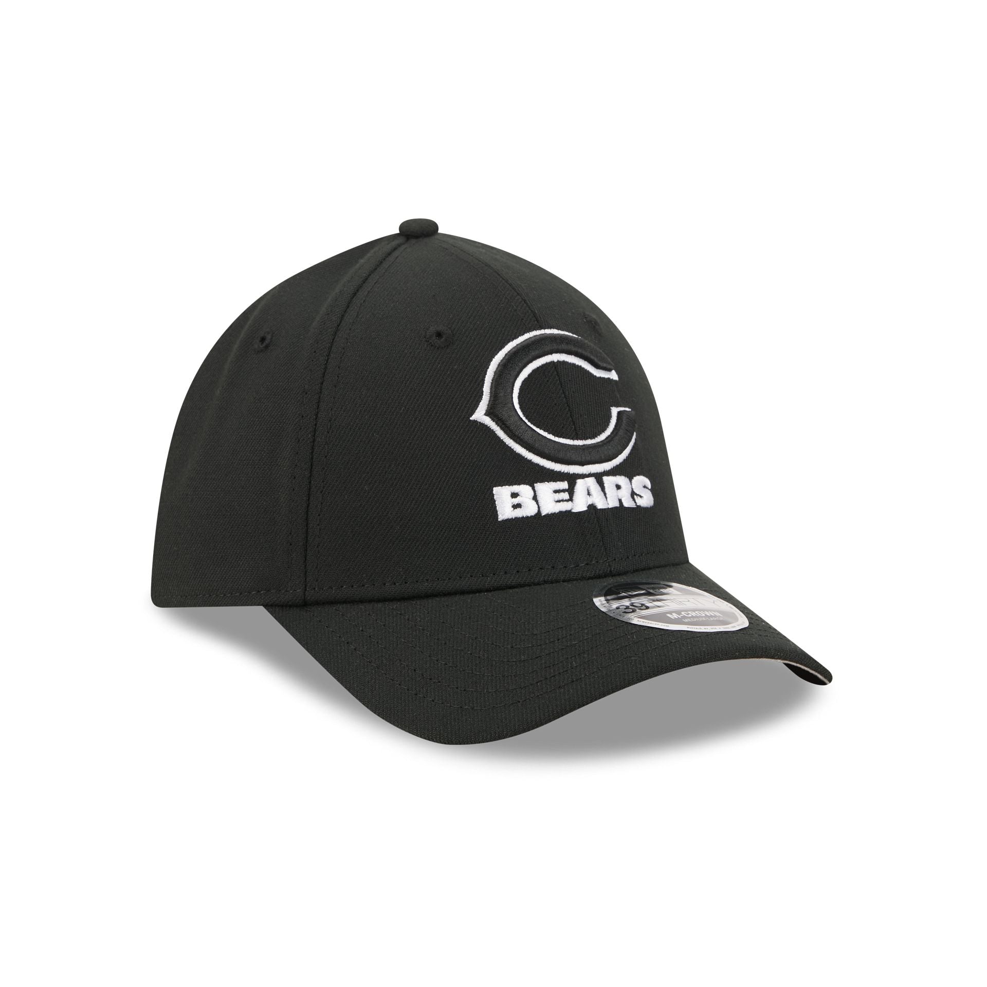 Chicago Bears Poly Black & White 39THIRTY M-Crown Stretch Fit Hat