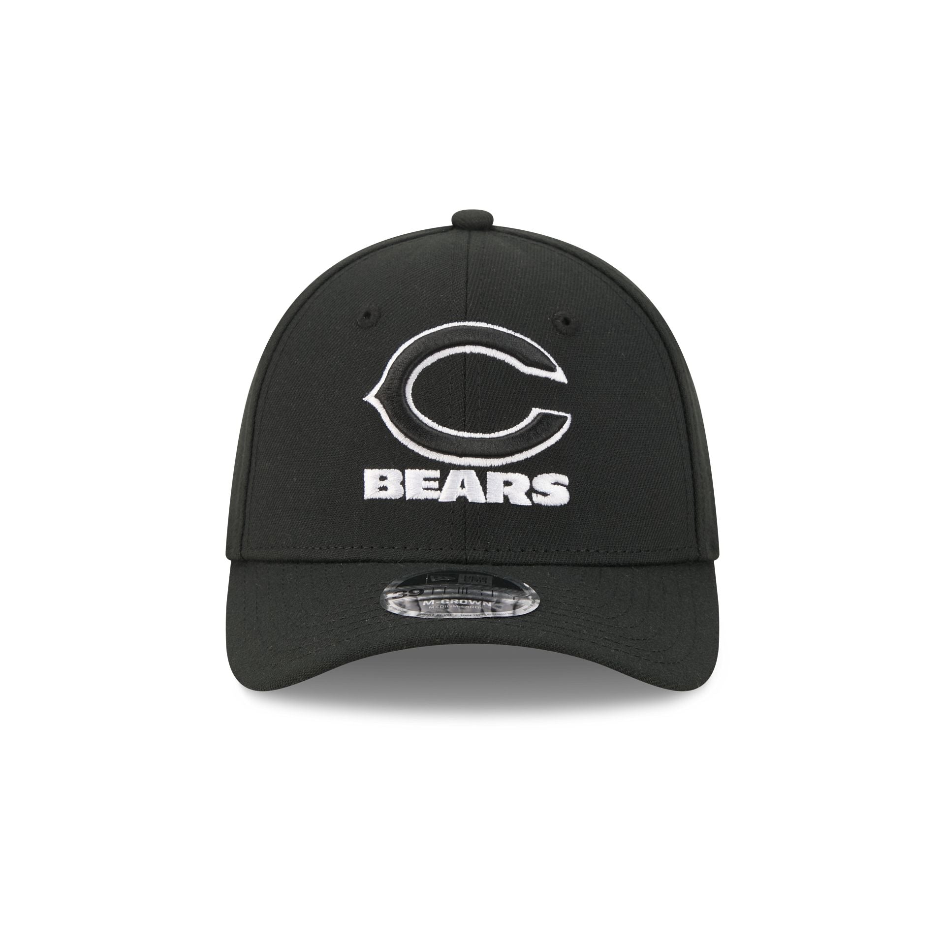 Chicago Bears Poly Black & White 39THIRTY M-Crown Stretch Fit Hat