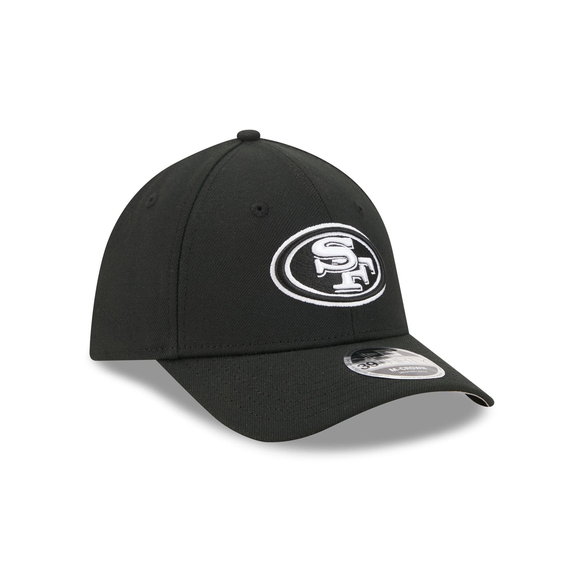 San Francisco 49ers Poly Black & White 39THIRTY M-Crown Stretch Fit Hat