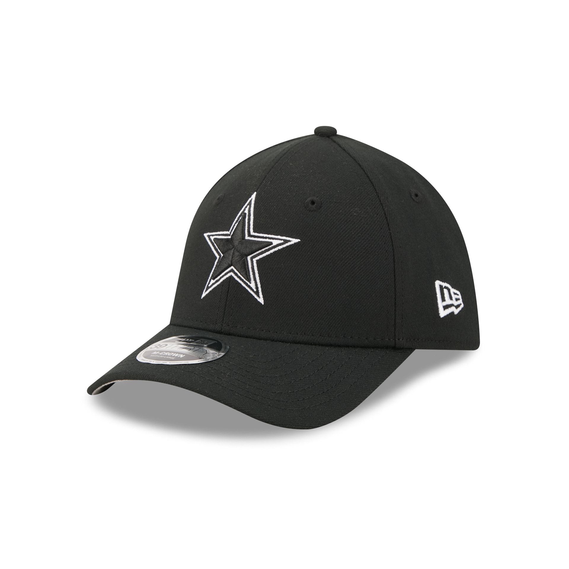 Dallas Cowboys Poly Black & White 39THIRTY M-Crown Stretch Fit Hat