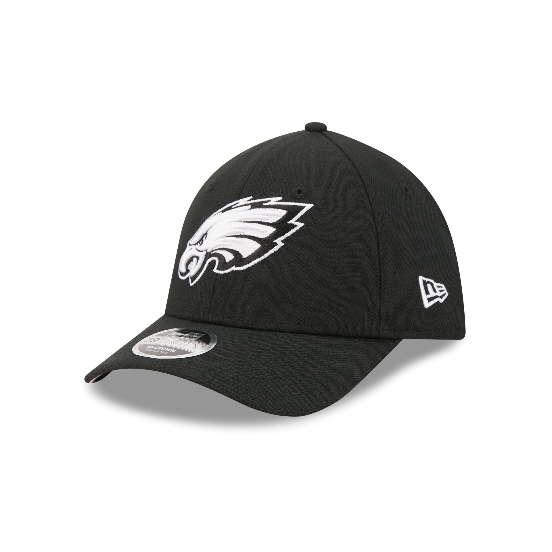 Philadelphia Eagles Poly Black & White 39THIRTY M-Crown Stretch Fit Hat