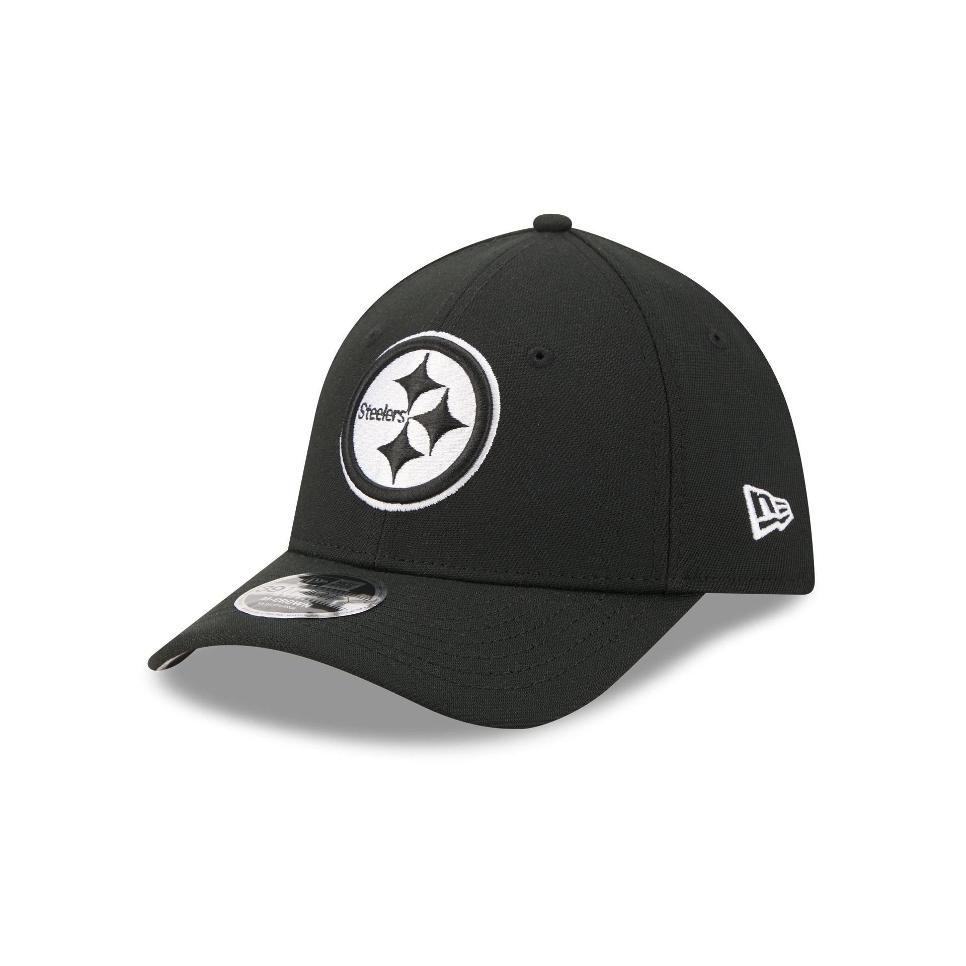 Pittsburgh Steelers Poly Black & White 39THIRTY M-Crown Stretch Fit Hat