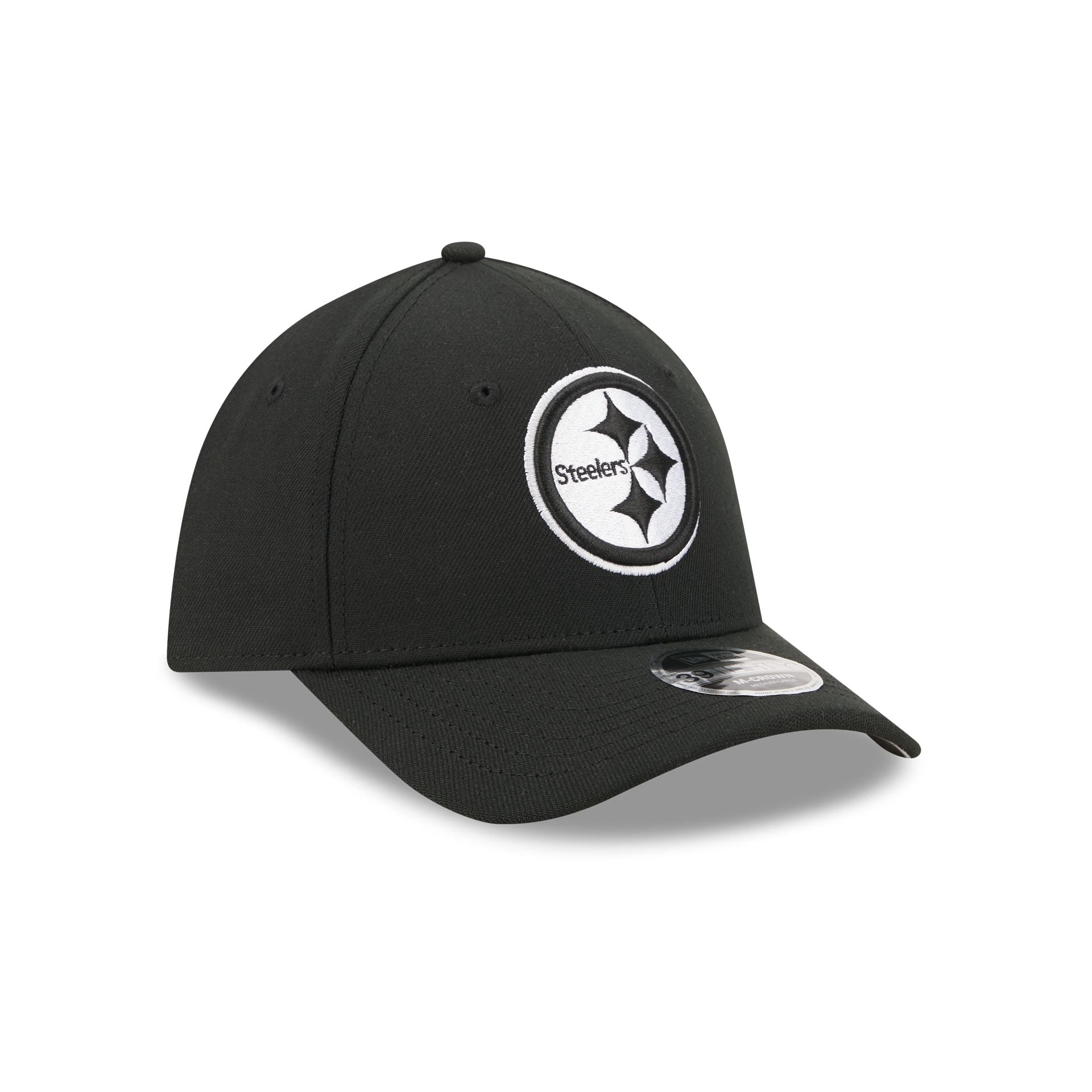 Pittsburgh Steelers Poly Black & White 39THIRTY M-Crown Stretch Fit Hat