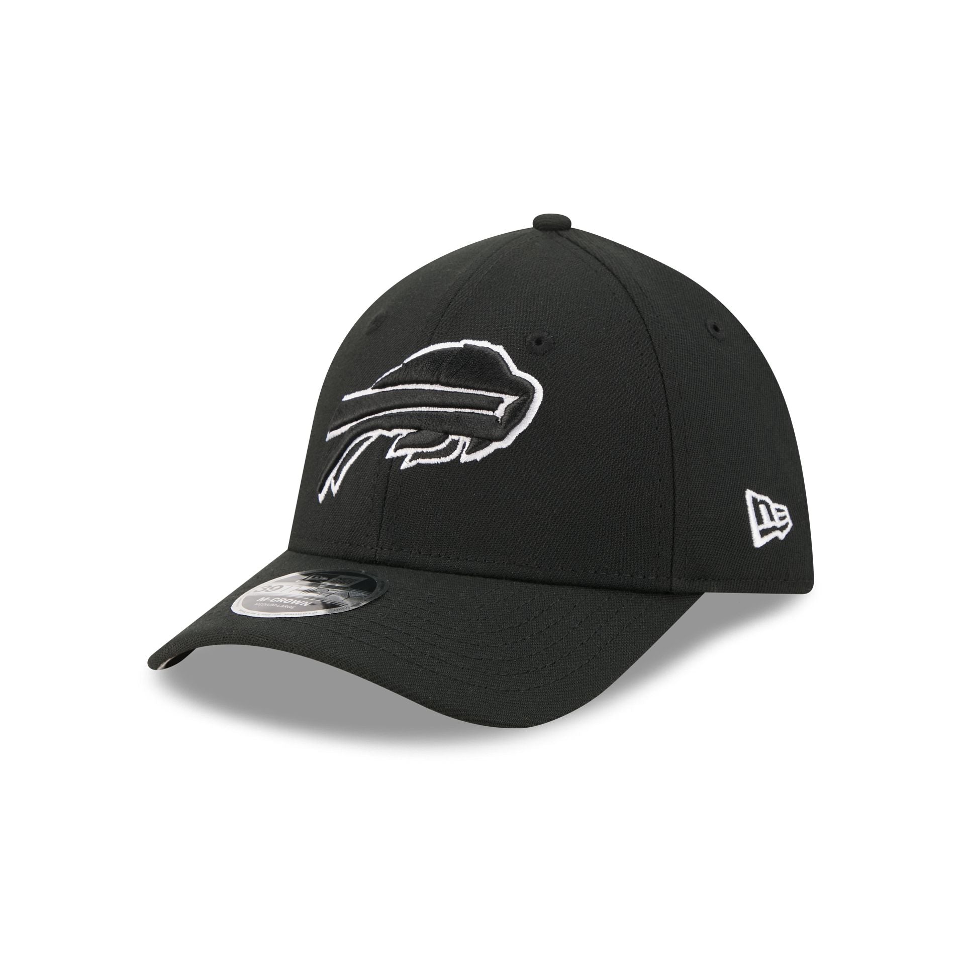 Buffalo Bills Poly Black & White 39THIRTY M-Crown Stretch Fit Hat