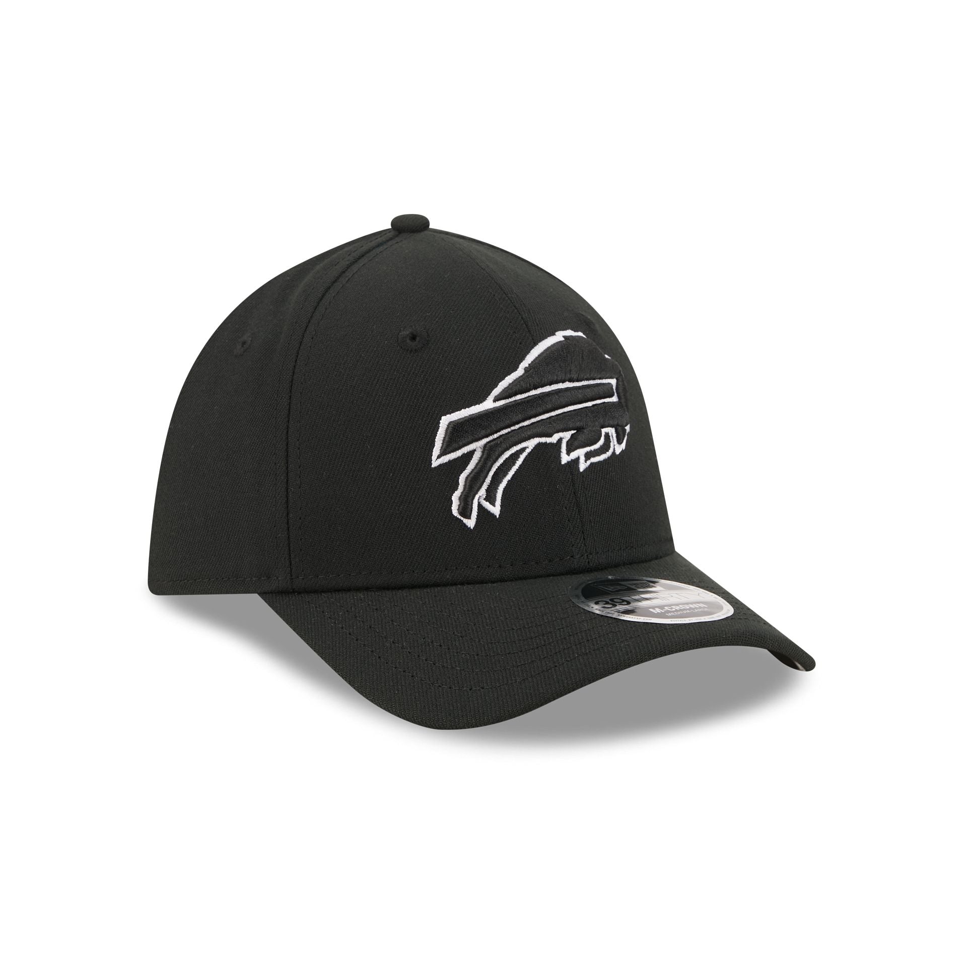 Buffalo Bills Poly Black & White 39THIRTY M-Crown Stretch Fit Hat