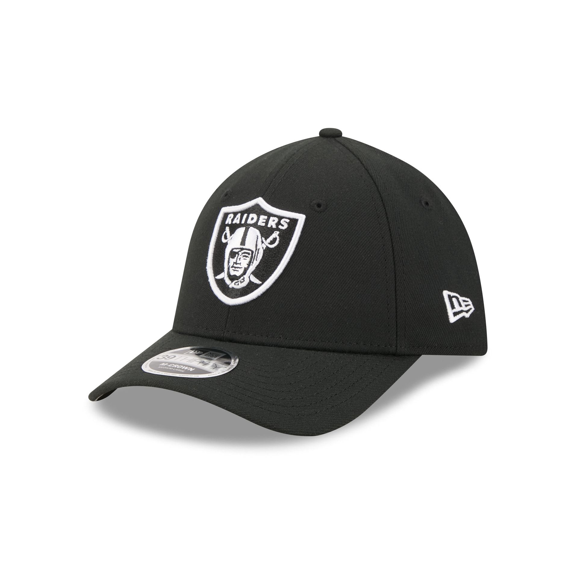 Las Vegas Raiders Poly Black & White 39THIRTY M-Crown Stretch Fit Hat