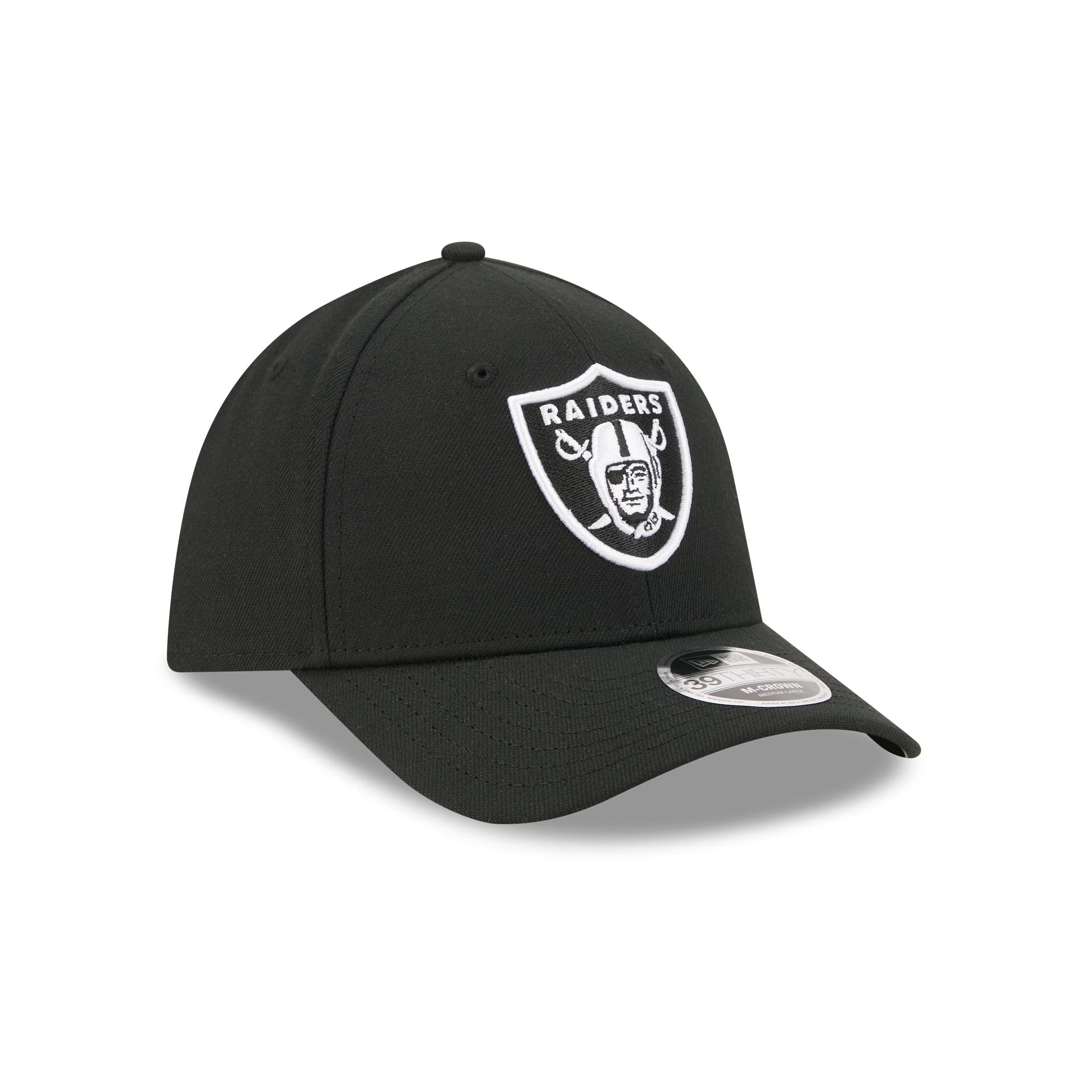 Las Vegas Raiders Poly Black & White 39THIRTY M-Crown Stretch Fit Hat