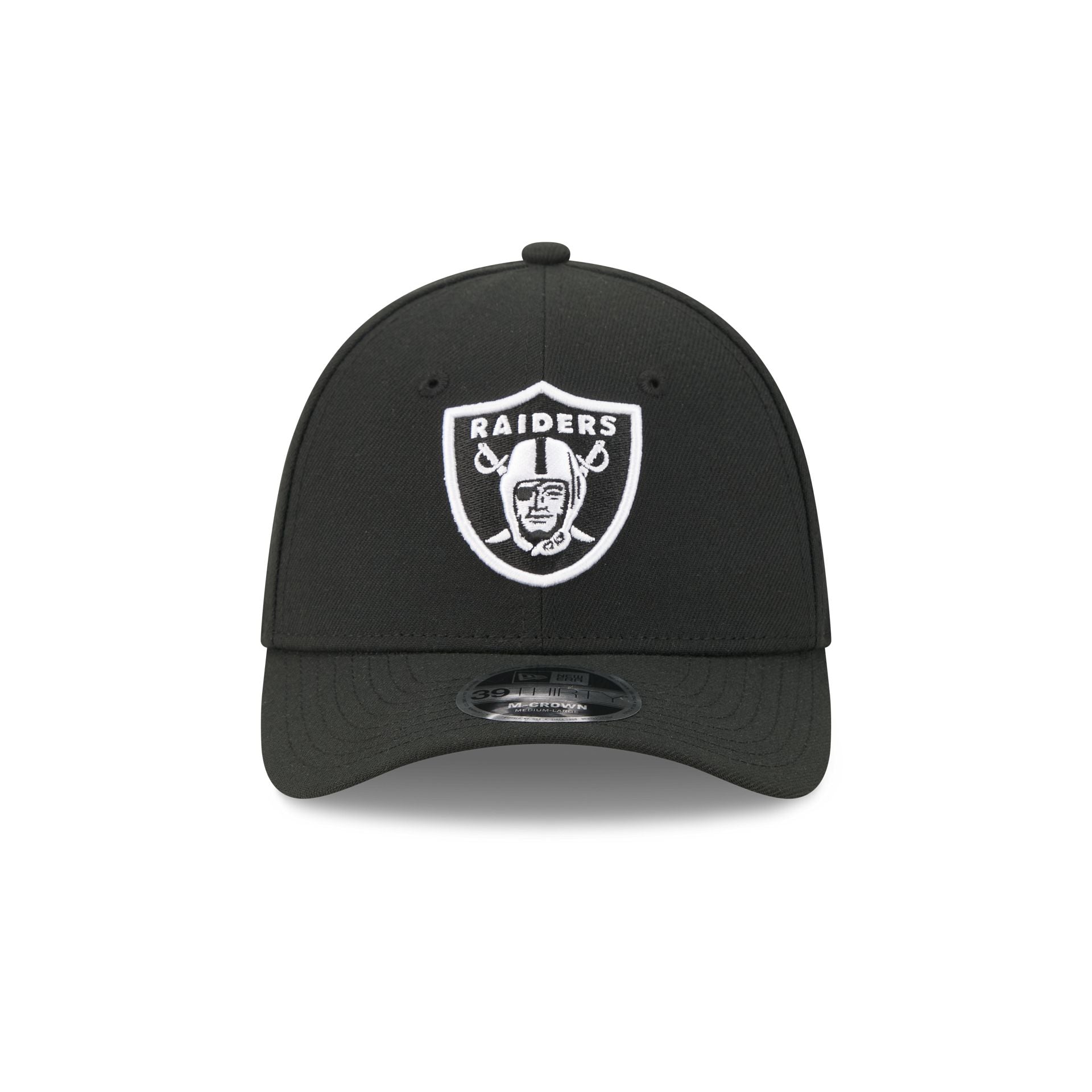 Las Vegas Raiders Poly Black & White 39THIRTY M-Crown Stretch Fit Hat