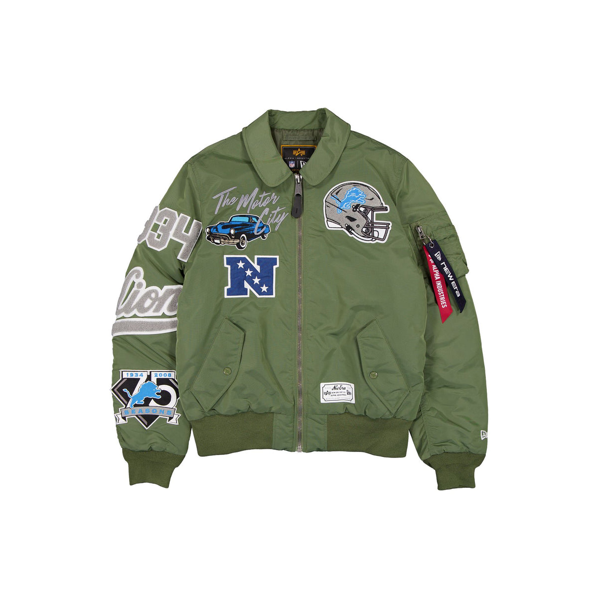 Alpha Industries x Detroit Lions Sage Green MA-1 Flight Jacket