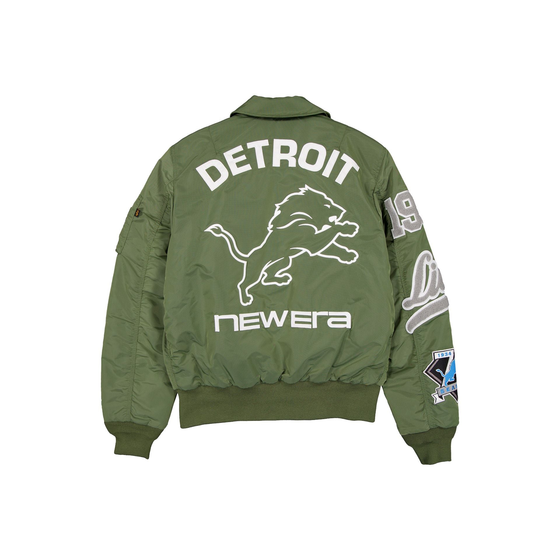 Alpha Industries x Detroit Lions Sage Green MA-1 Flight Jacket