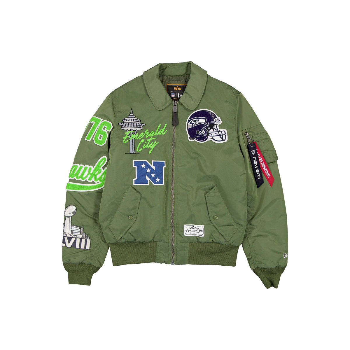 Alpha Industries x Seattle Seahawks Sage Green MA-1 Flight Jacket