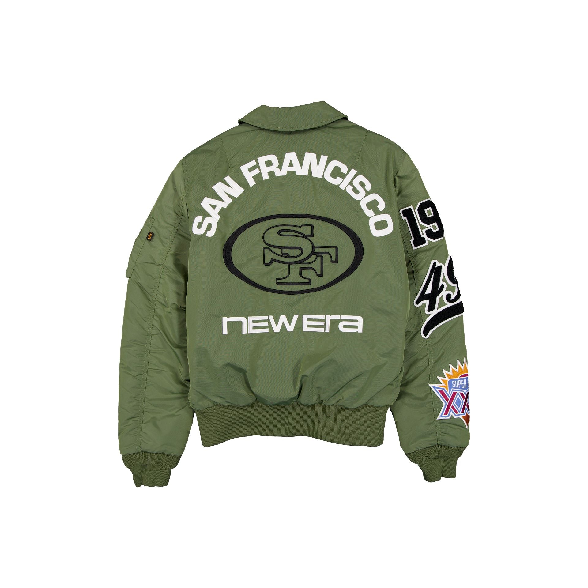 San Francisco Aviation レザー MA-1 USA製　42 Alpha Industries x San Francisco 49ers Sage Green MA-1 Flight
