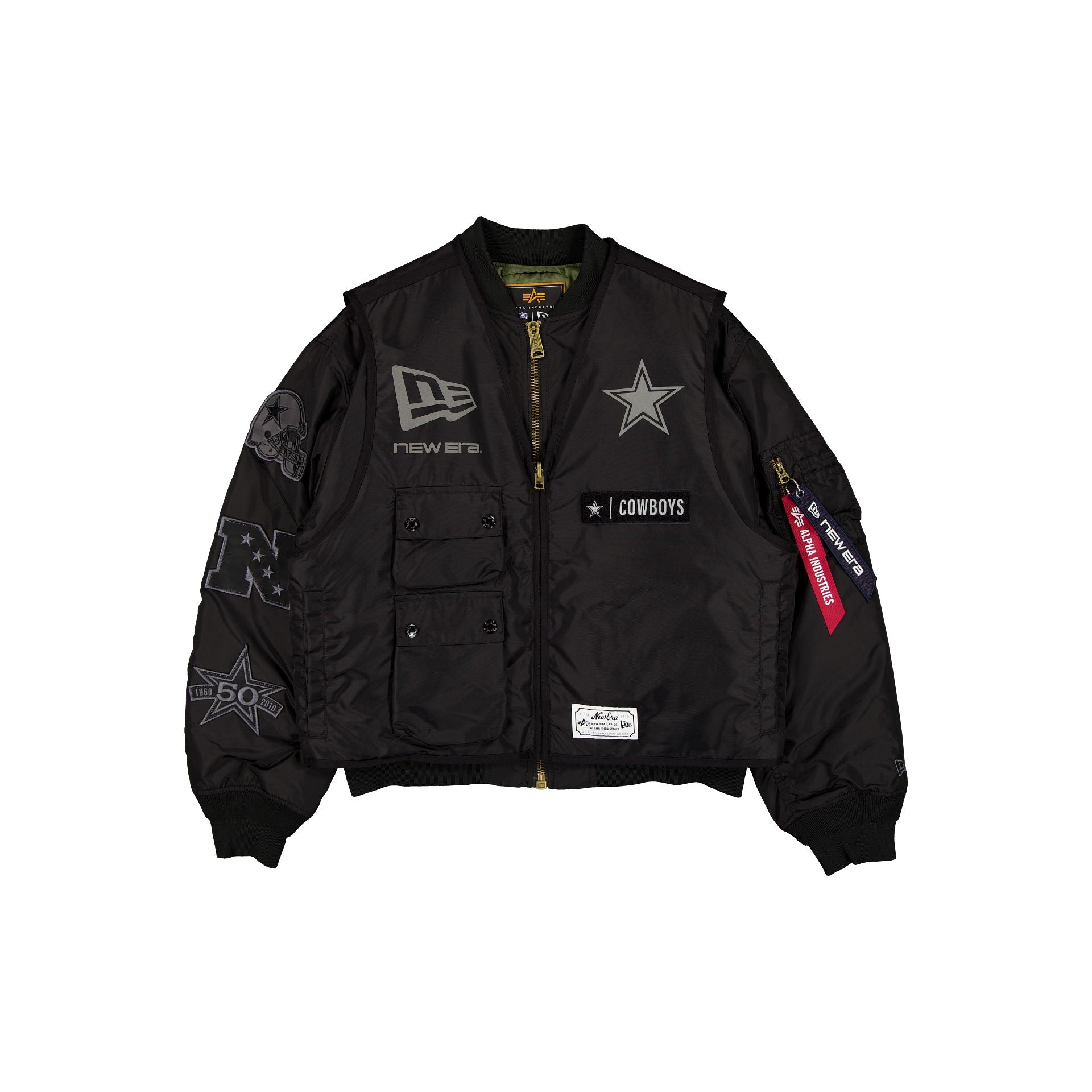 Alpha Industries x Dallas Cowboys Black 2-in-1 MA-1 Flight Jacket + Vest
