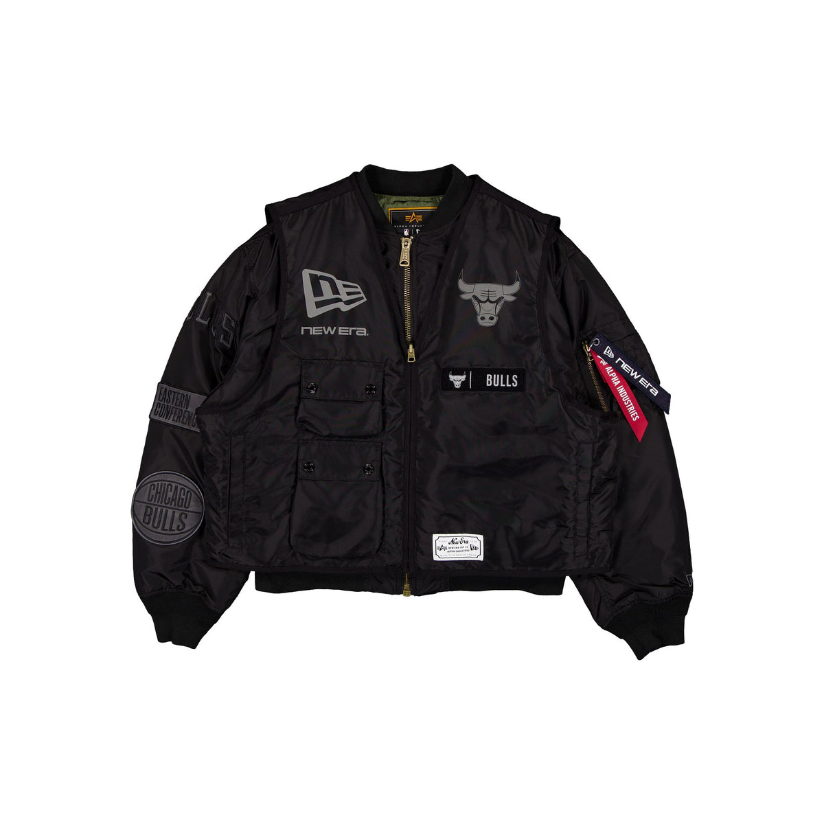 Alpha Industries x Chicago Bulls Black 2-in-1 MA-1 Flight Jacket + Vest