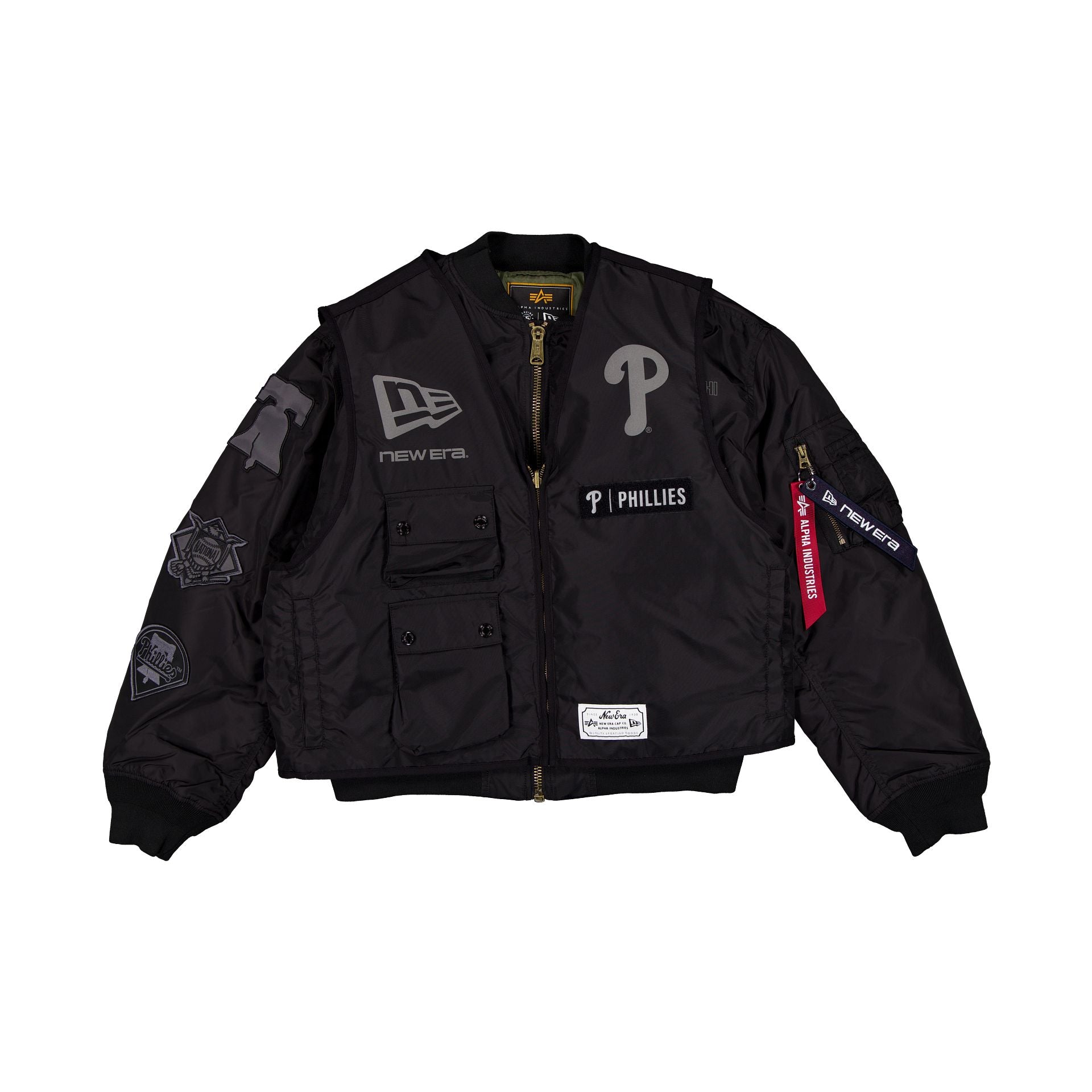 Alpha Industries x Philadelphia Phillies Black 2-in-1 MA-1 Flight Jacket + Vest