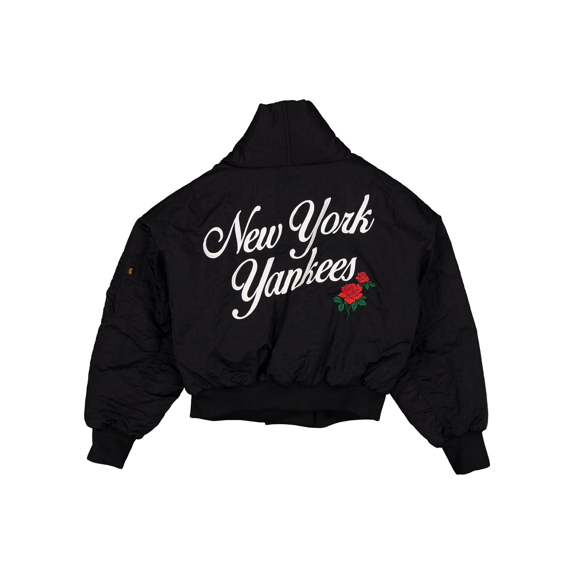 Alpha Industries x New York Yankees Women's Black Shawl Collar Flight Jacket