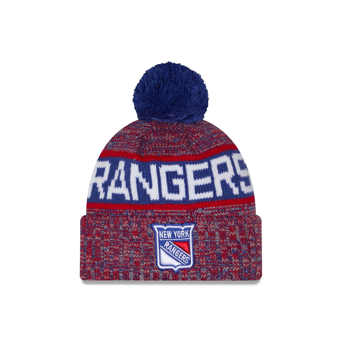 New York Rangers Tri Color Pom Knit Hat