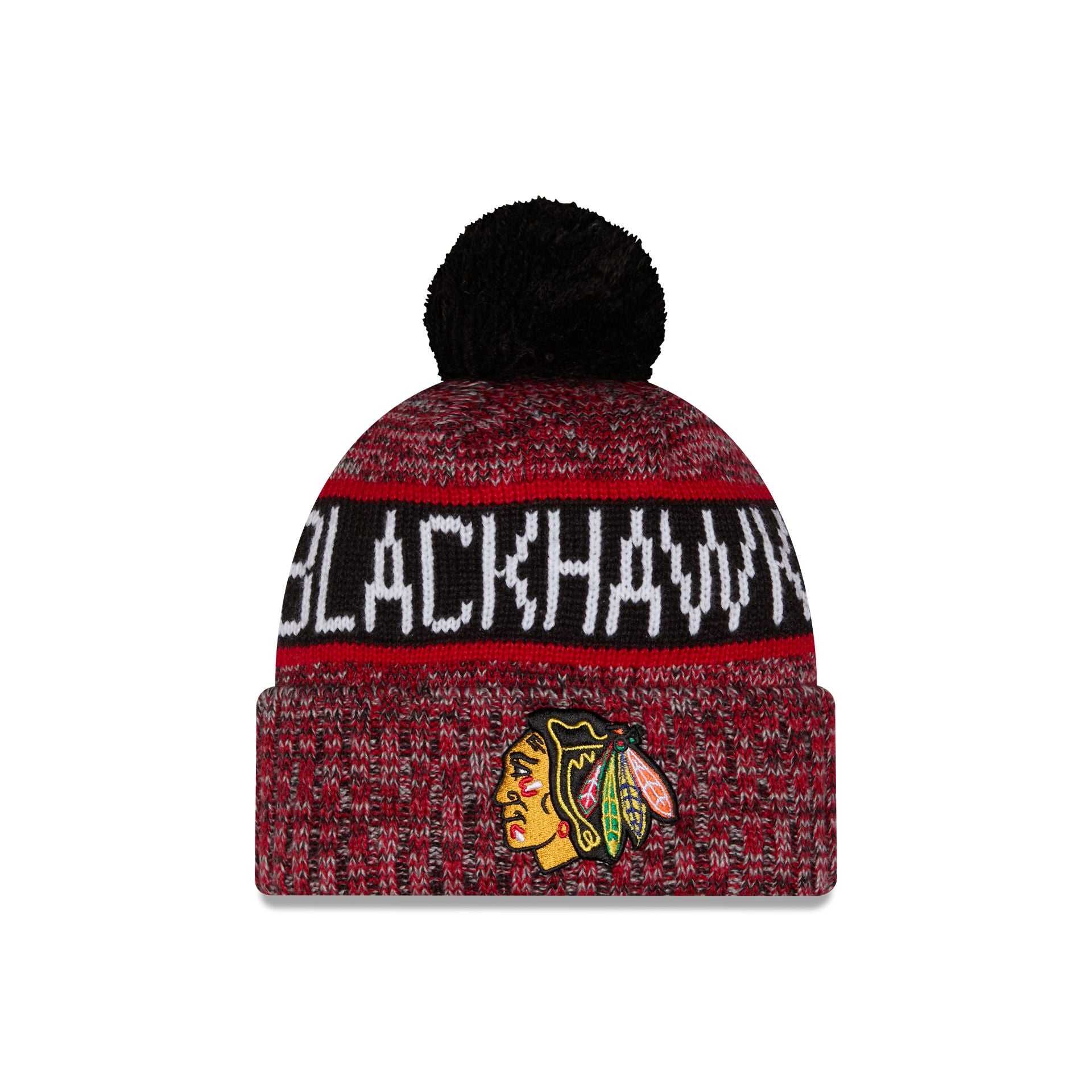 Chicago Blackhawks Tri Color Pom Knit Hat