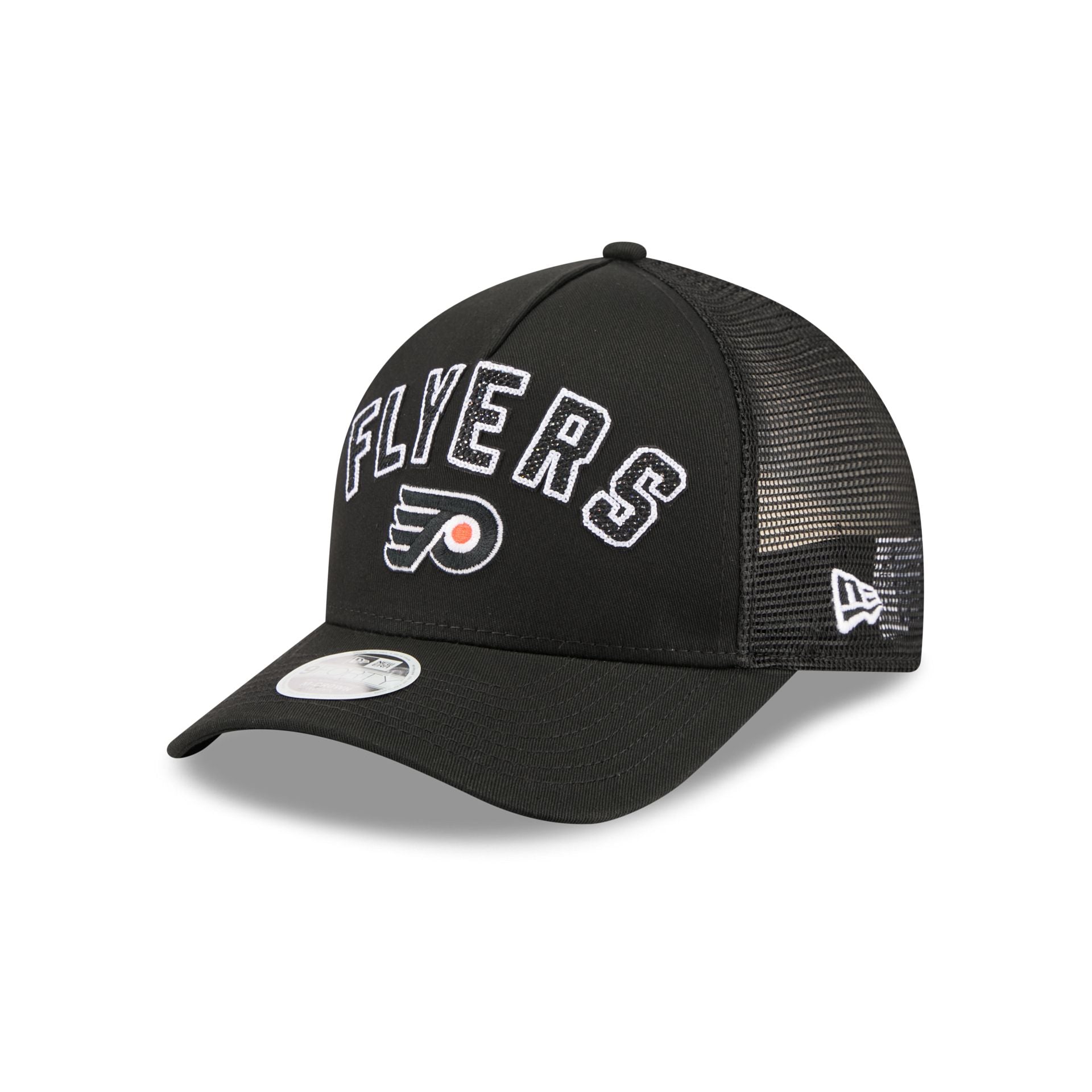 Philadelphia Flyers Sequin Wordmark Women's 9FORTY M-Crown A-Frame Trucker Hat