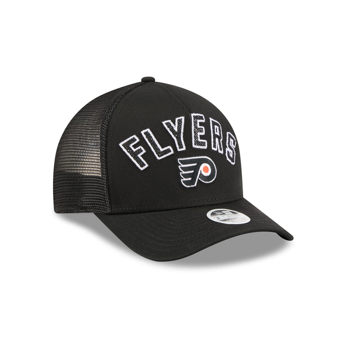 Philadelphia Flyers Sequin Wordmark Women's 9FORTY M-Crown A-Frame Trucker Hat