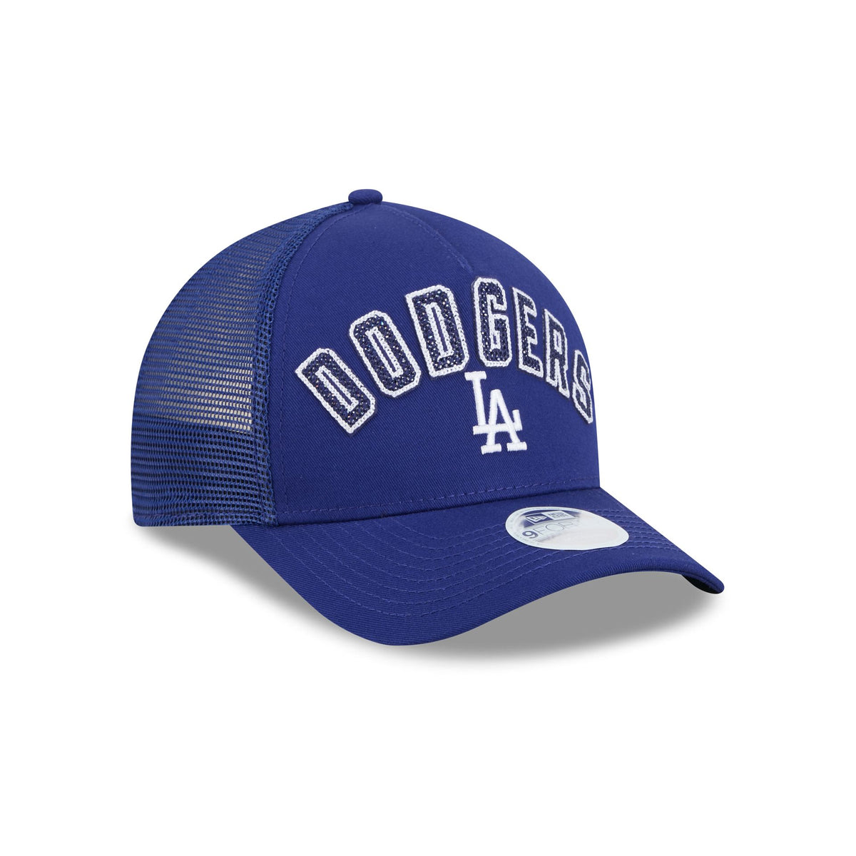 Los Angeles Dodgers Sequin Wordmark Women's 9FORTY M-Crown A-Frame Trucker Hat