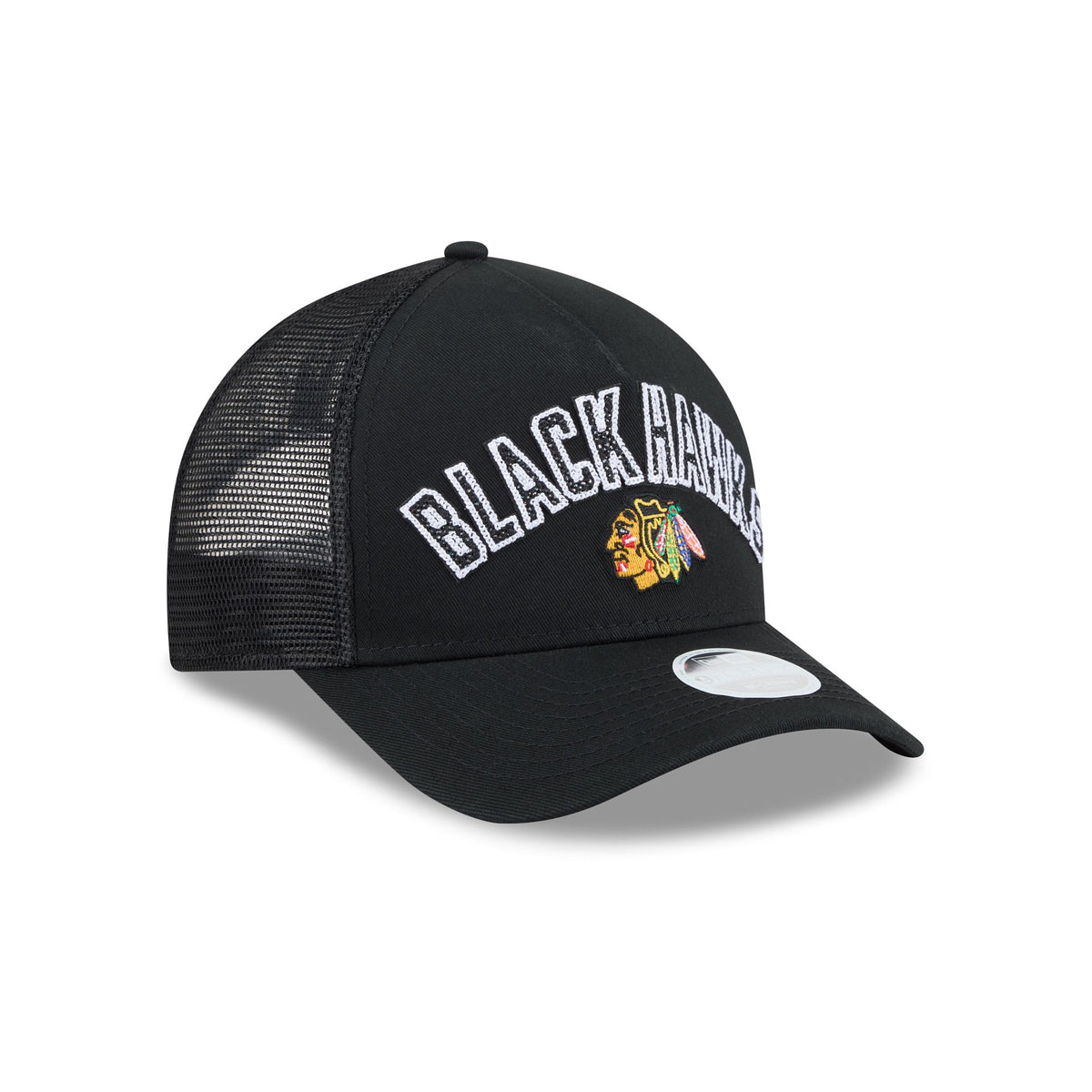 Chicago Blackhawks Sequin Wordmark Women's 9FORTY M-Crown A-Frame Trucker Hat