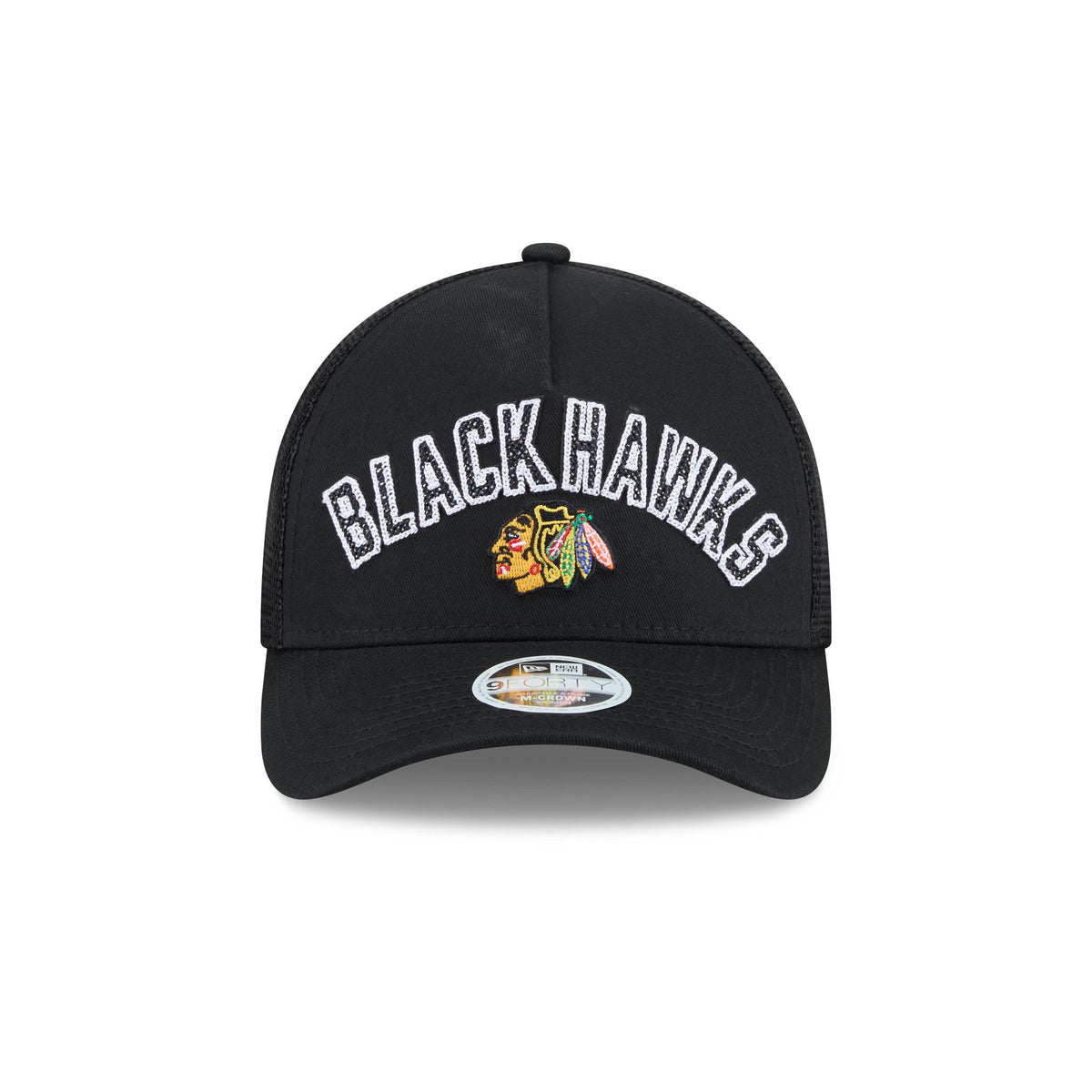 Chicago Blackhawks Sequin Wordmark Women's 9FORTY M-Crown A-Frame Trucker Hat