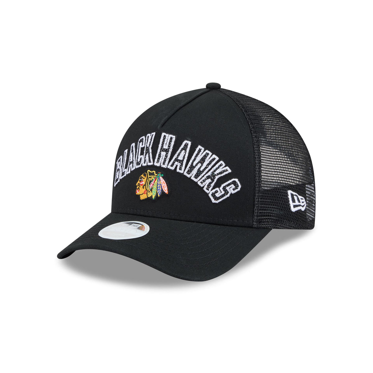 Chicago Blackhawks Sequin Wordmark Women's 9FORTY M-Crown A-Frame Trucker Hat